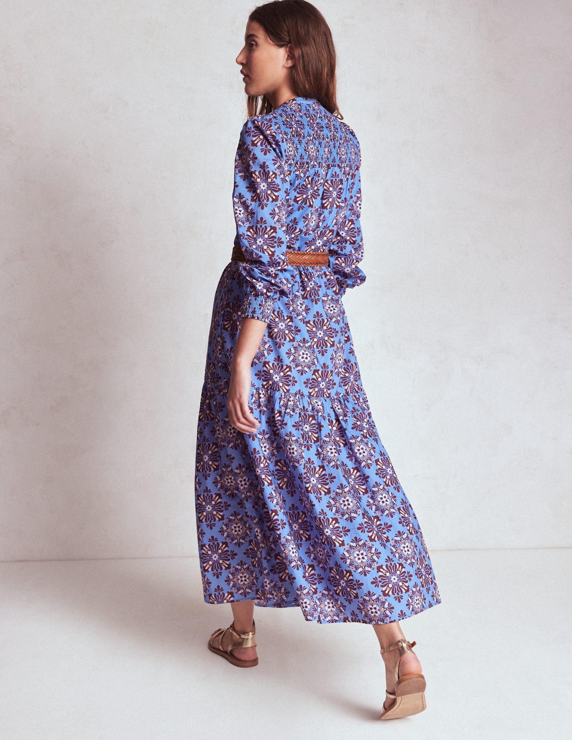Cecily Cotton Midi Dress-Soft Blue, Bloom Mosaic - Image 3