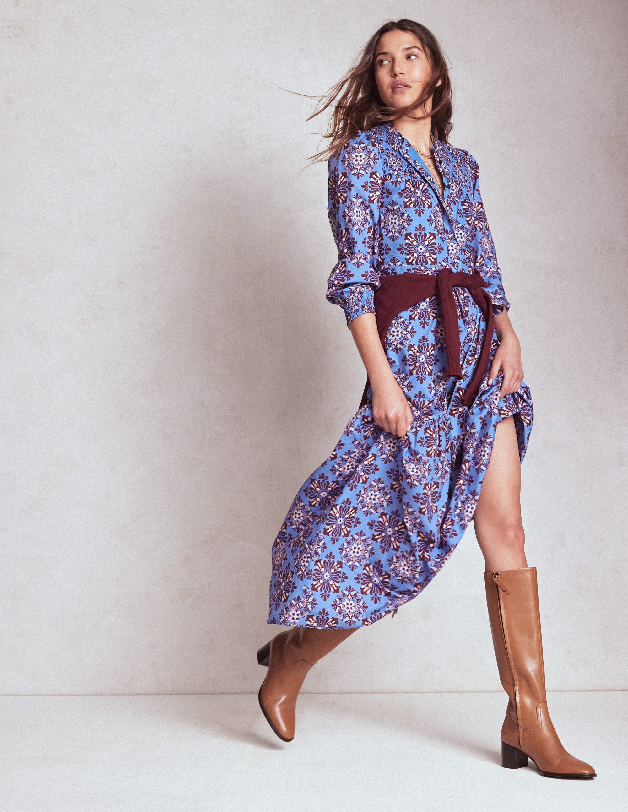 Cecily Cotton Midi Dress-Soft Blue, Bloom Mosaic - Image 5