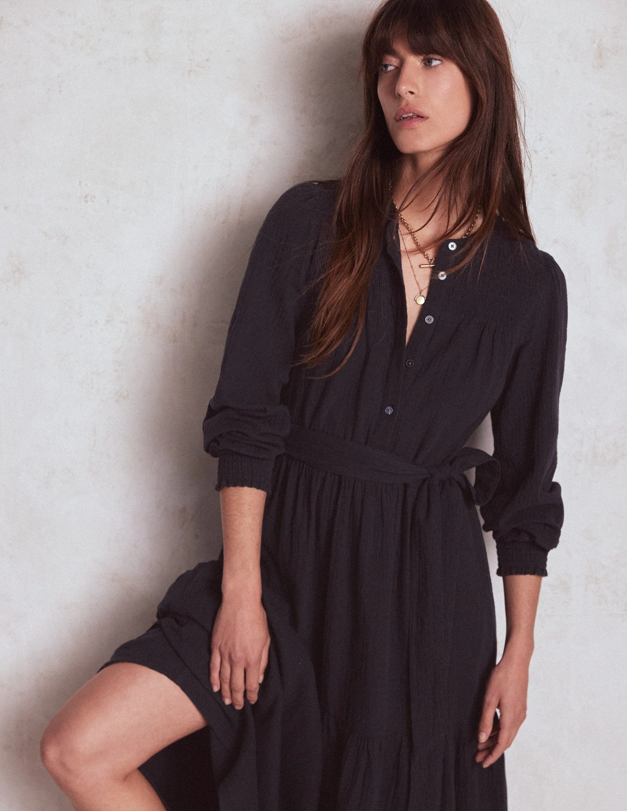 Cecily Double Cloth Midi Dress-Midnight Blue