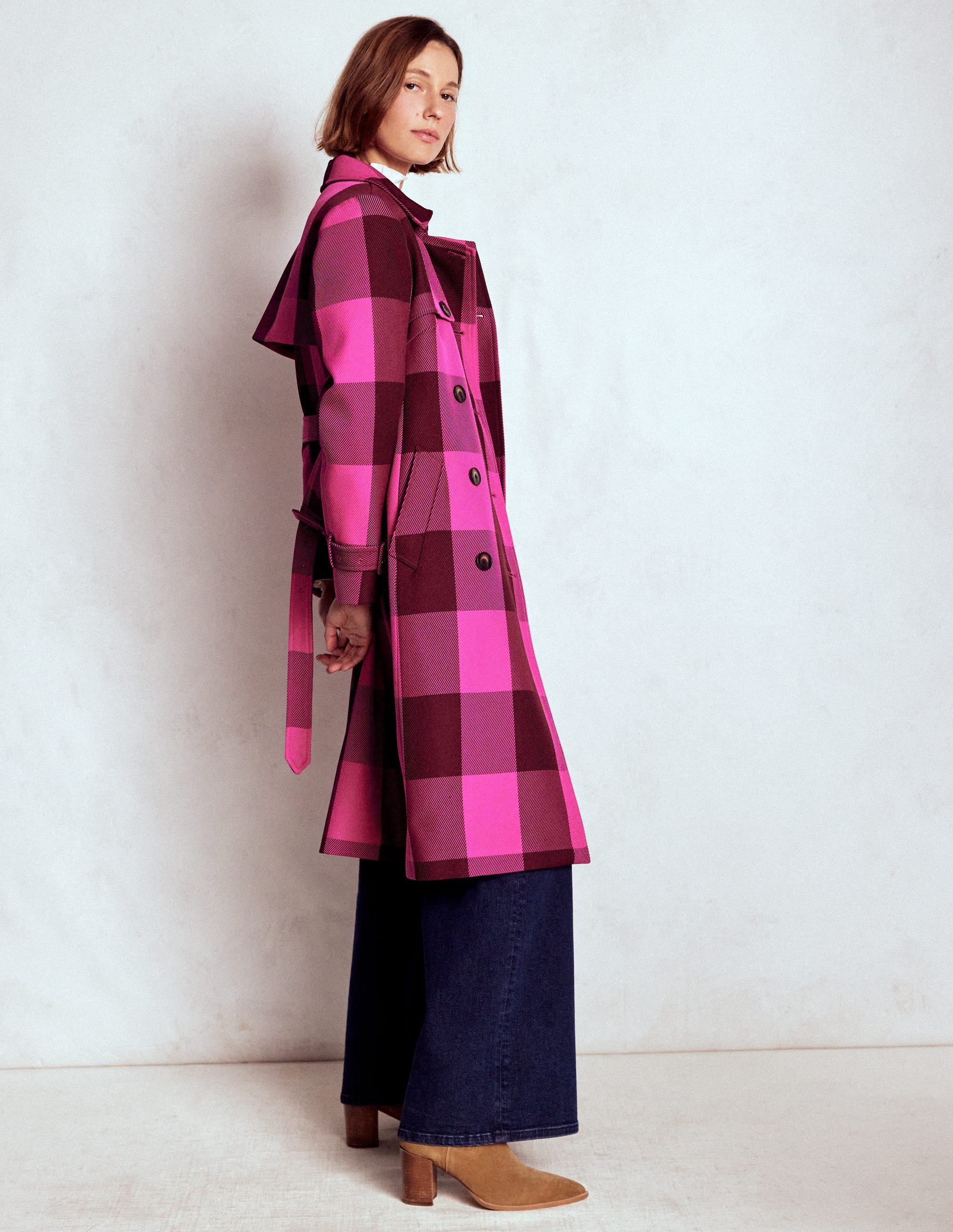 Cheltenham Trench Coat-Pink Peony, Chestnut Gingham - Image 5