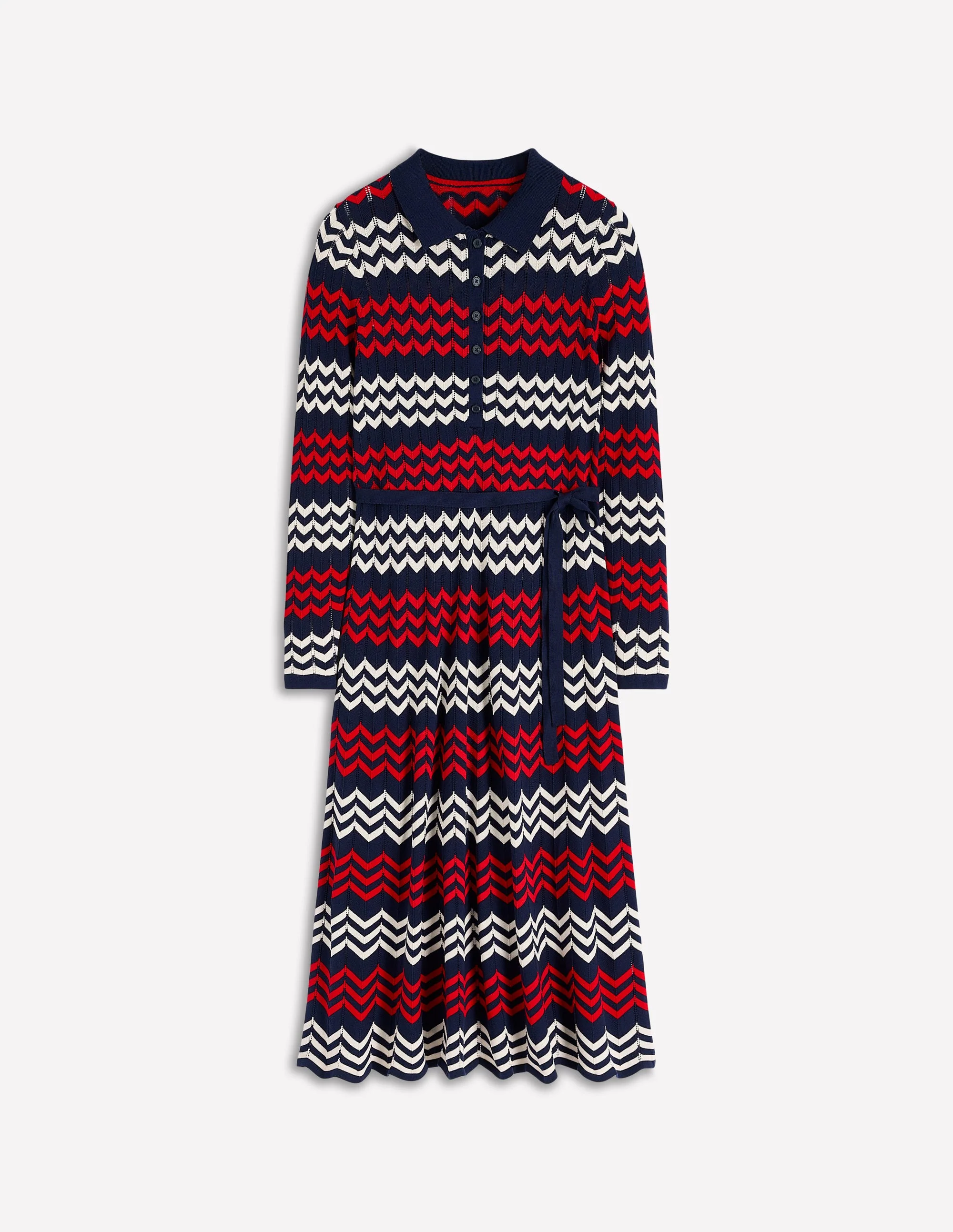 Chevron Stitch Midi Dress-Navy, Red and Ivory Chevron - Image 6