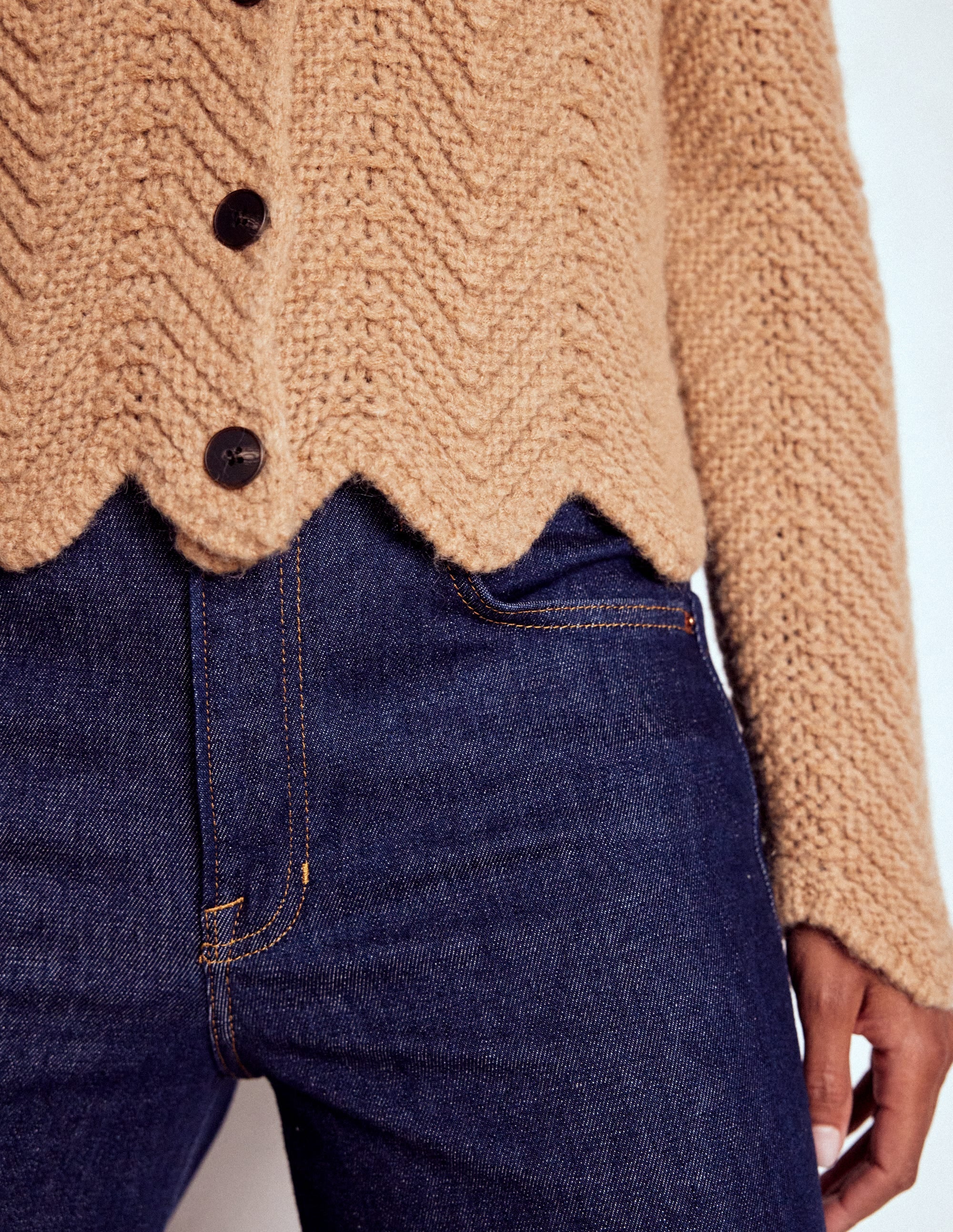 Chunky Chevron Knitted Jacket-Camel - Image 2
