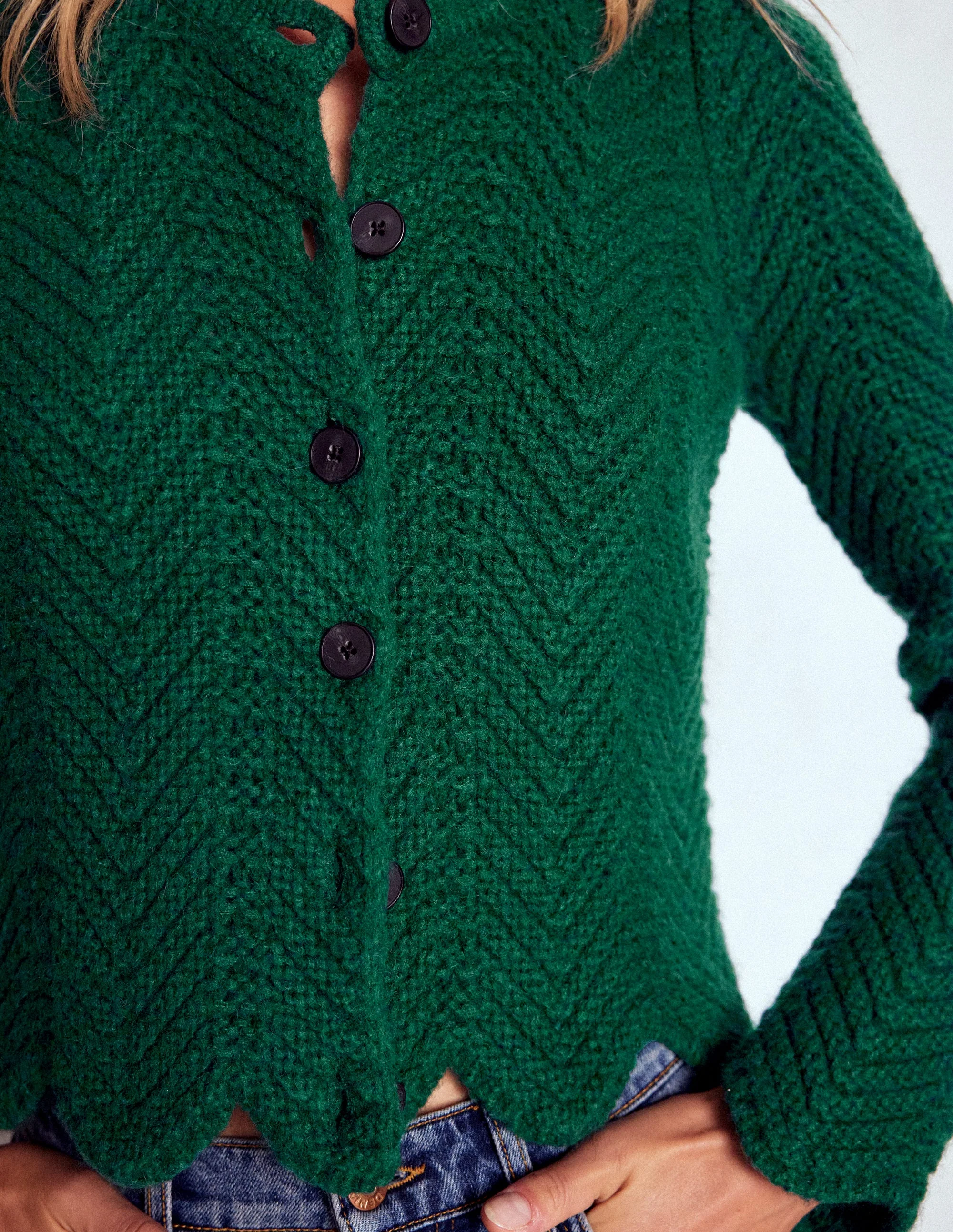 Chunky Chevron Knitted Jacket-Emerald Night - Image 2