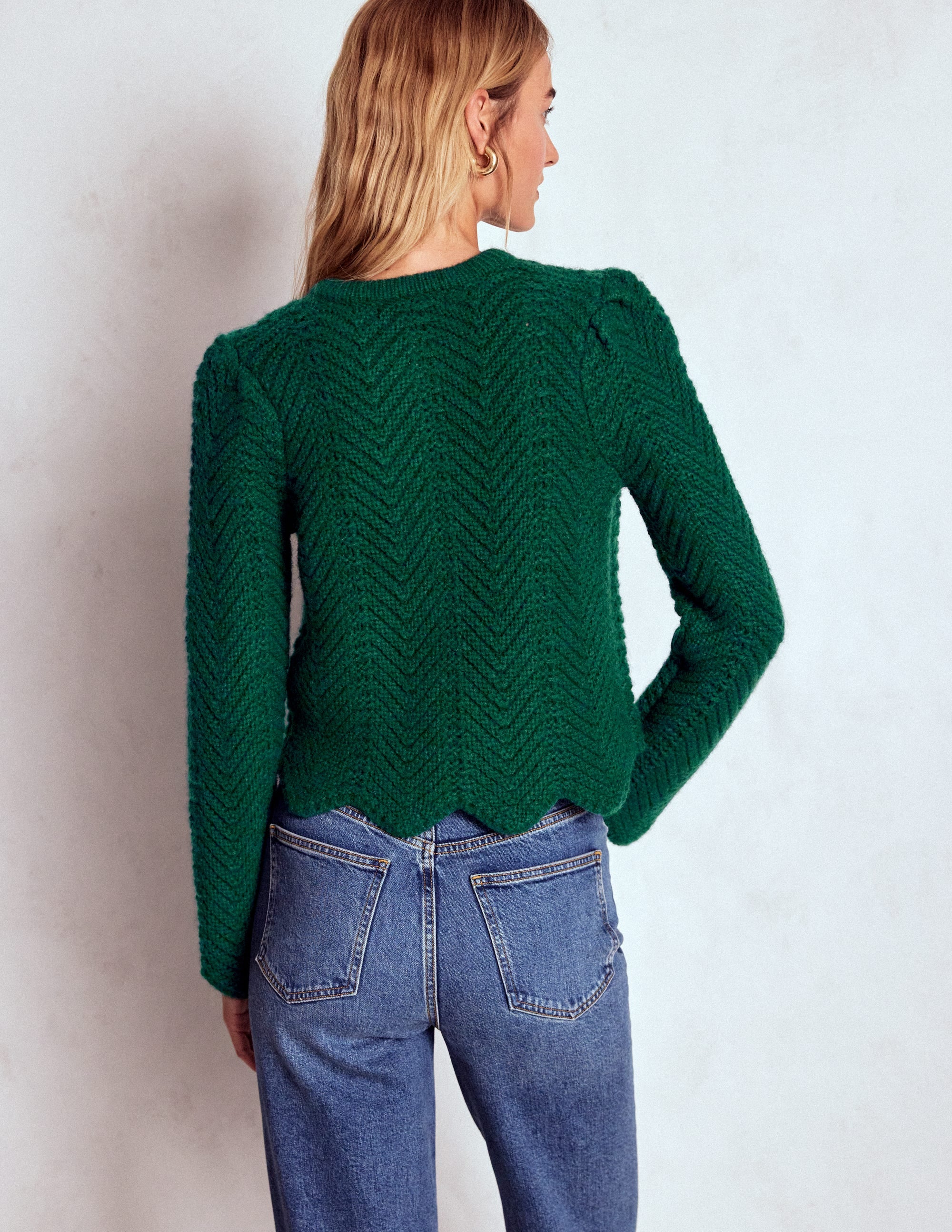 Chunky Chevron Knitted Jacket-Emerald Night - Image 3