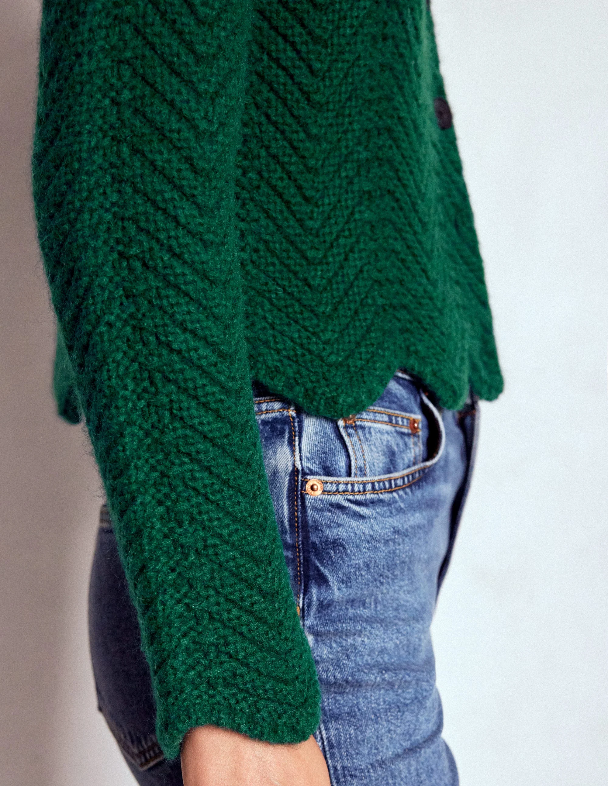 Chunky Chevron Knitted Jacket-Emerald Night - Image 5