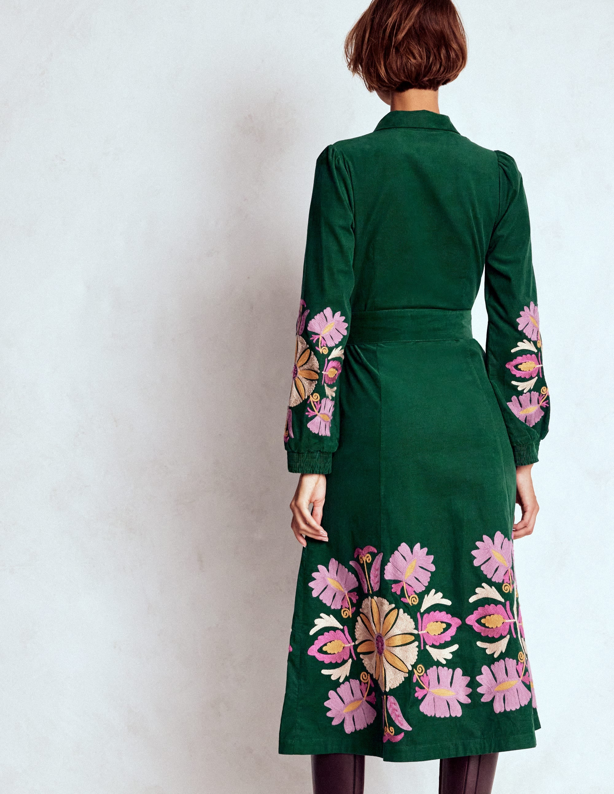 Clara Cord Midi Dress-Emerald Night, Embroidery - Image 3
