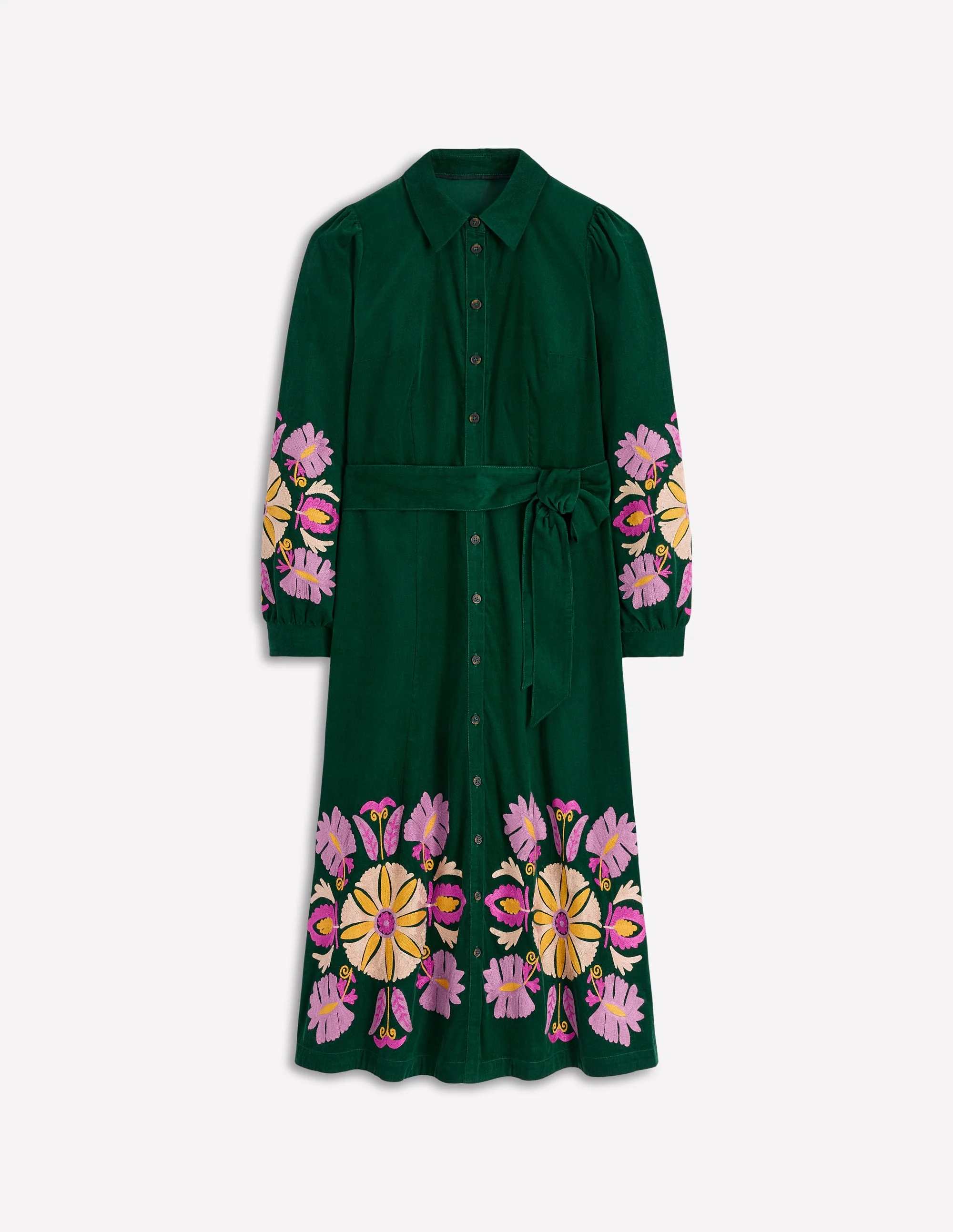 Clara Cord Midi Dress-Emerald Night, Embroidery - Image 5