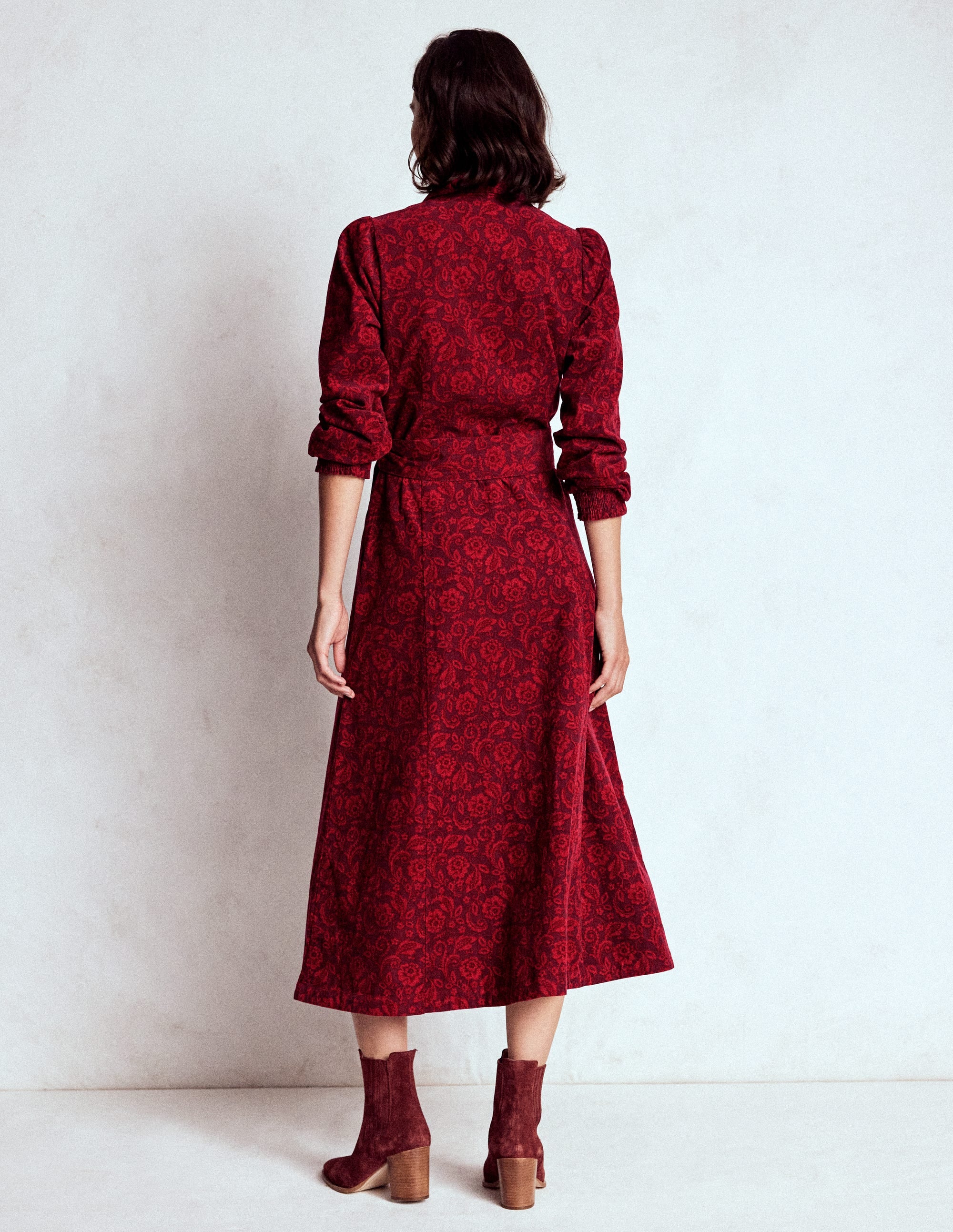 Clara Cord Midi Dress-Red Liquorice, Ornate Flora - Image 3