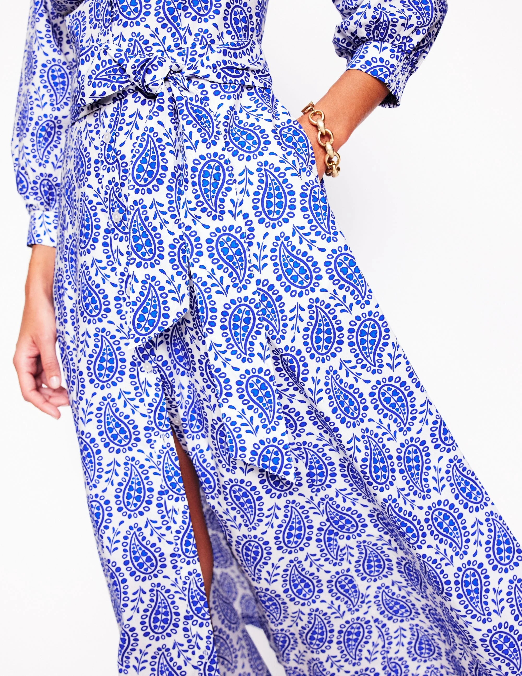 Clara Cotton Shirt Dress-Bright Blue, Paisley Heart - Image 2