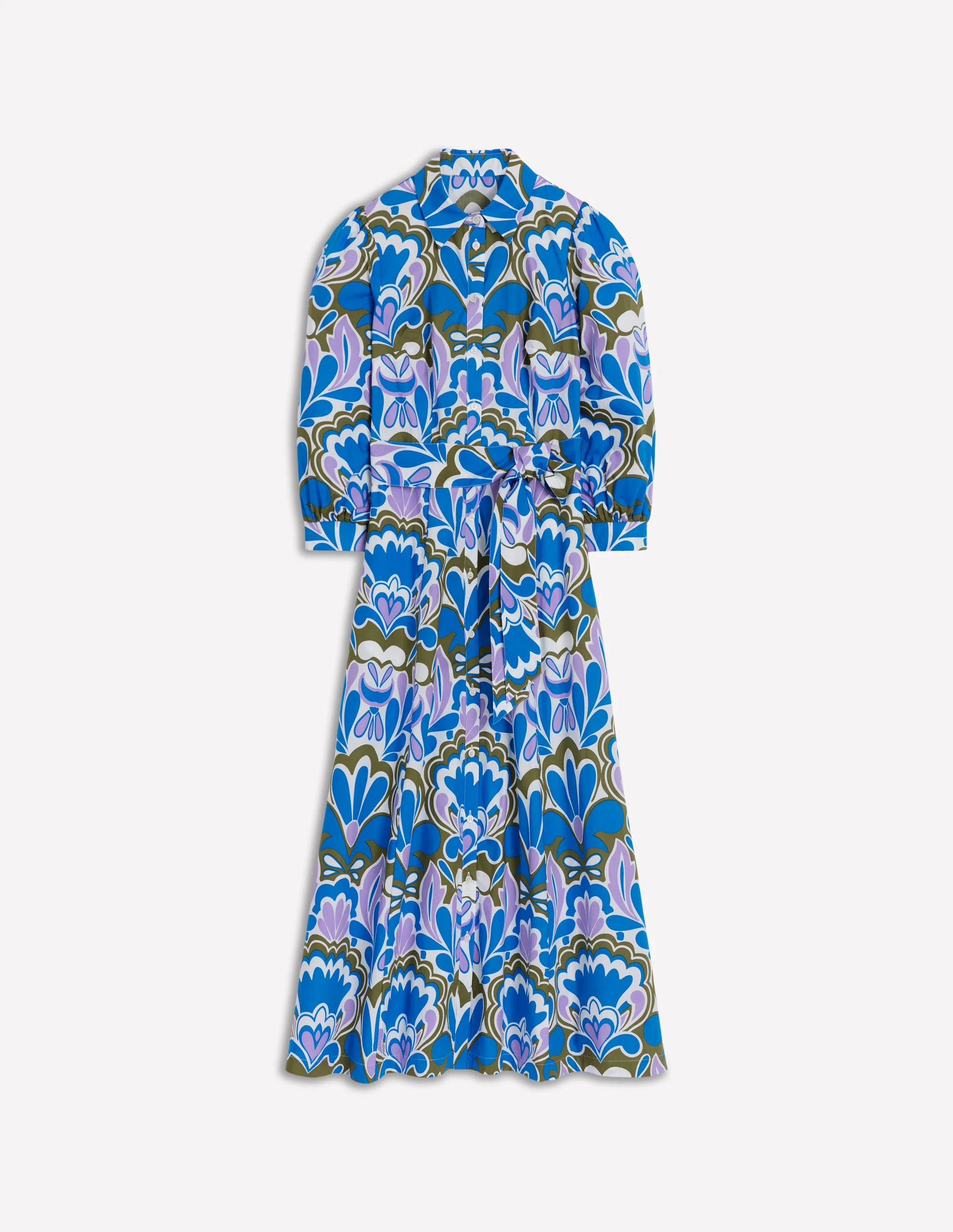 Clara Cotton Shirt Dress-Kingfisher Blue, Freesia Stamp - Image 8