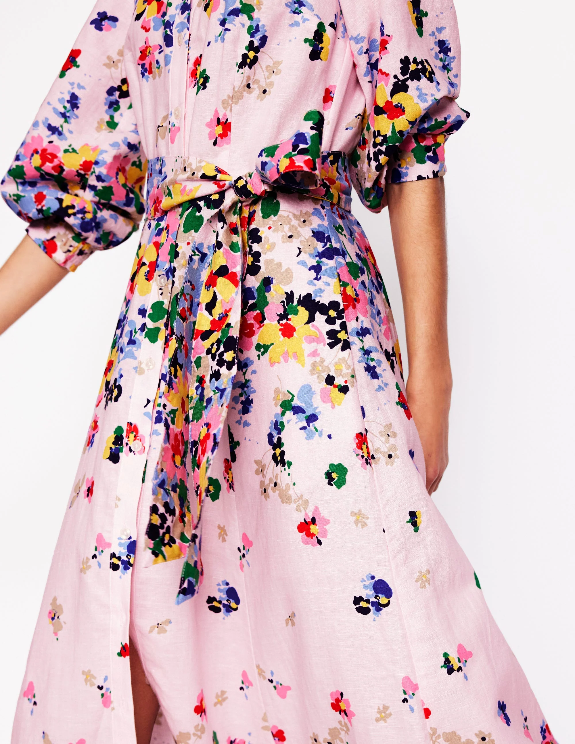 Clara Linen Blend Shirt Dress-Chalk Pink, Painterly Cluster - Image 2