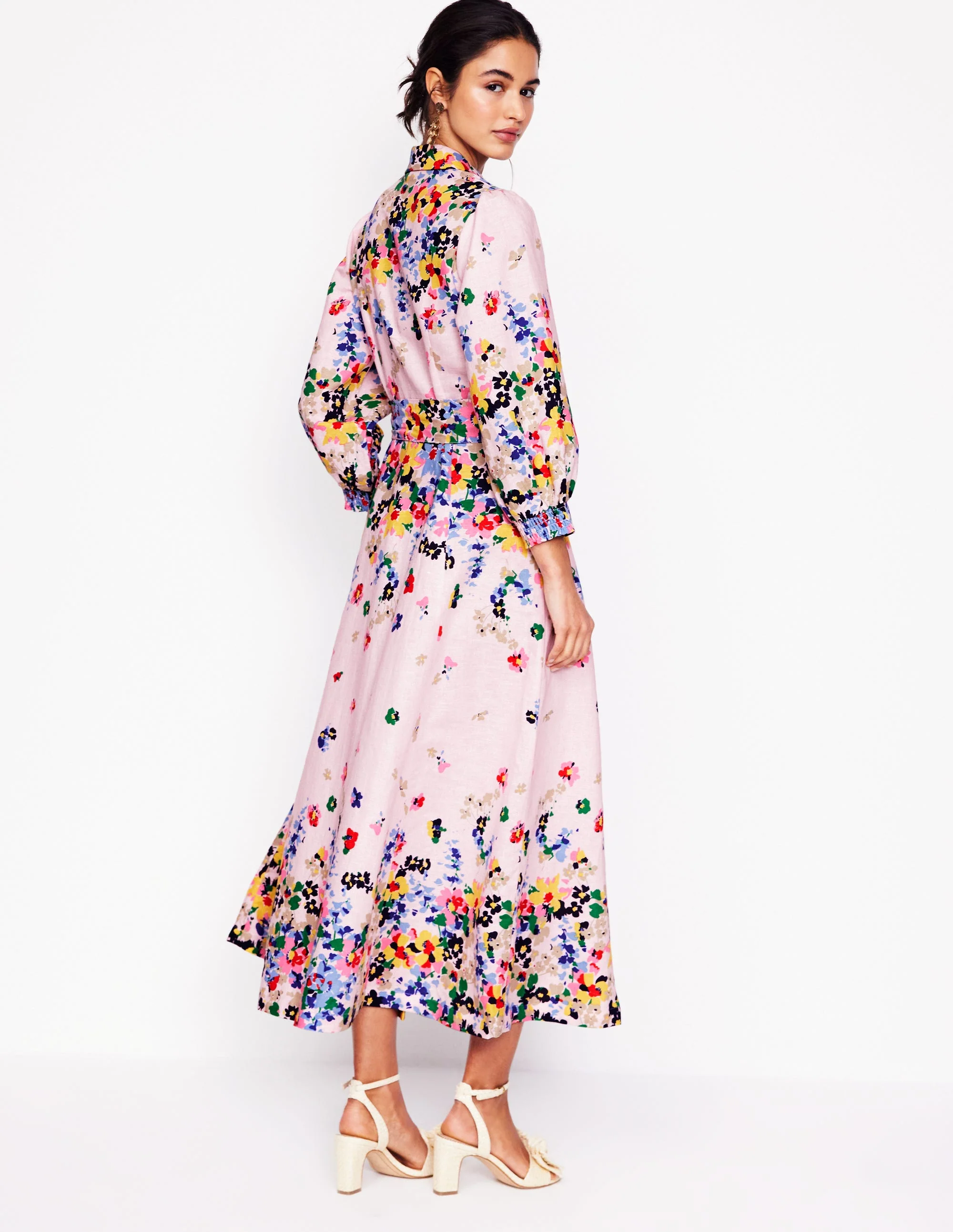 Clara Linen Blend Shirt Dress-Chalk Pink, Painterly Cluster - Image 3