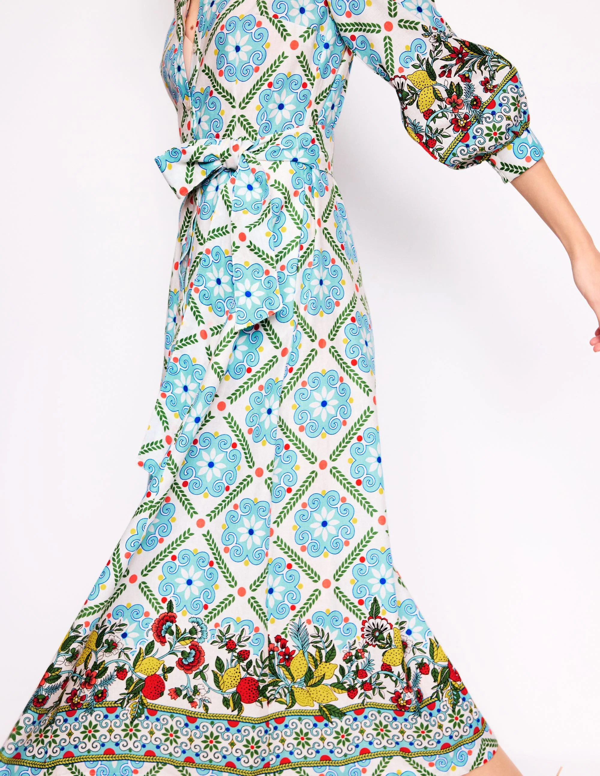 Clara Linen Blend Shirt Dress-Multi, Citrus Vine Tile - Image 2