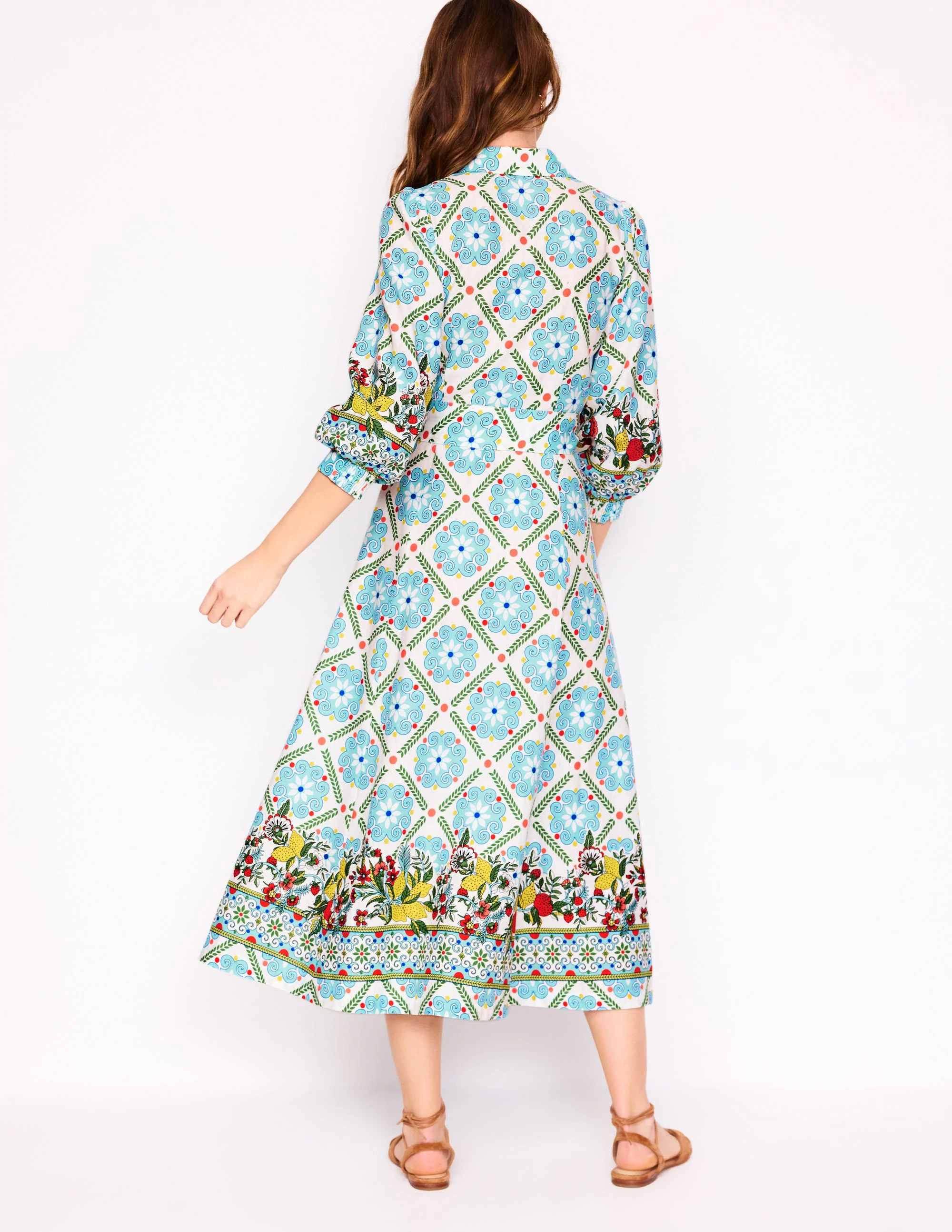 Clara Linen Blend Shirt Dress-Multi, Citrus Vine Tile - Image 3