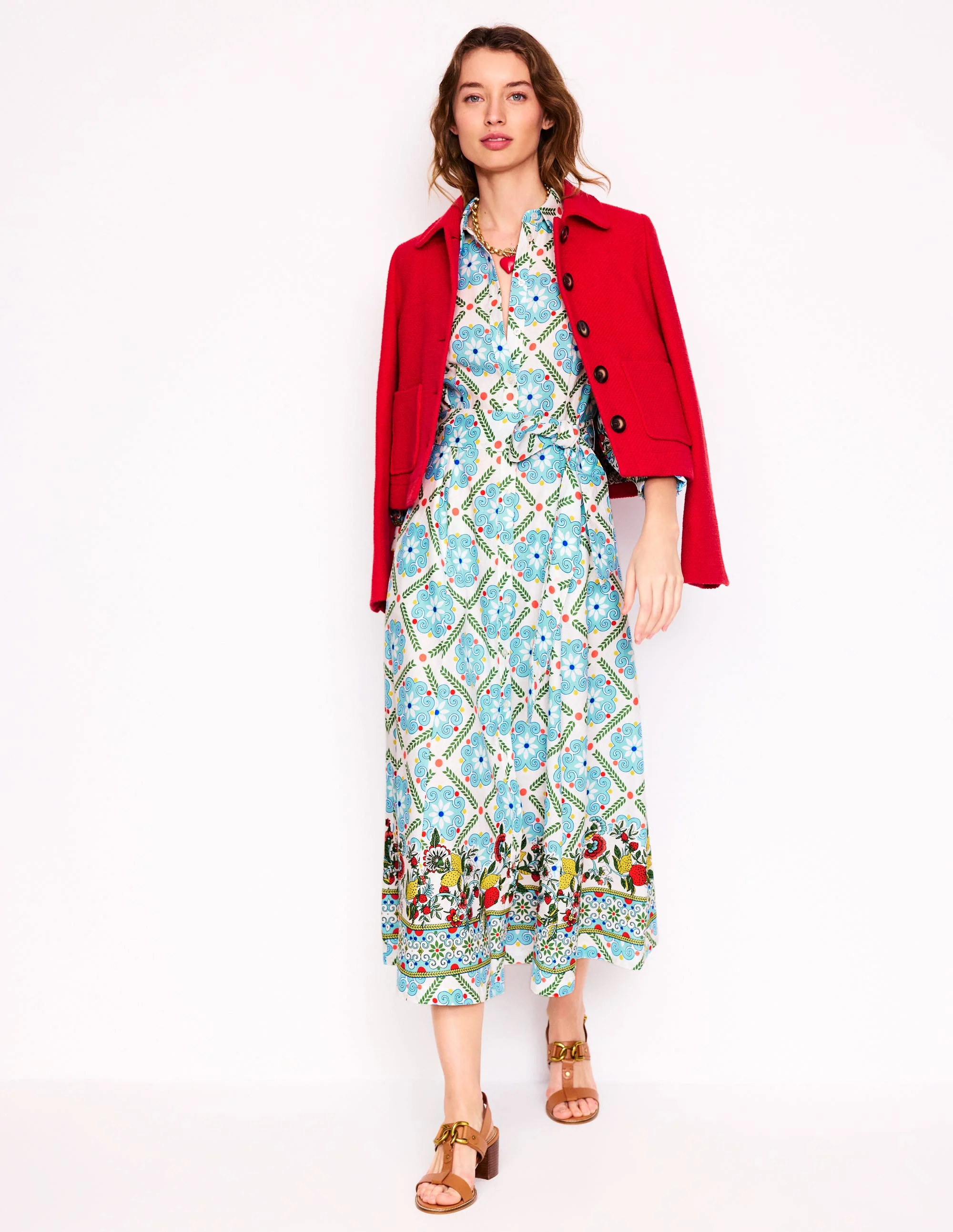 Clara Linen Blend Shirt Dress-Multi, Citrus Vine Tile - Image 5