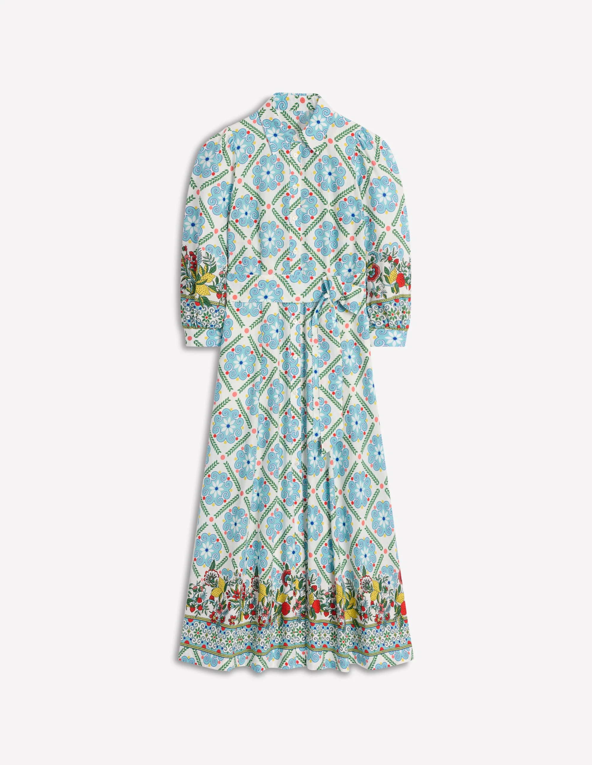 Clara Linen Blend Shirt Dress-Multi, Citrus Vine Tile - Image 6