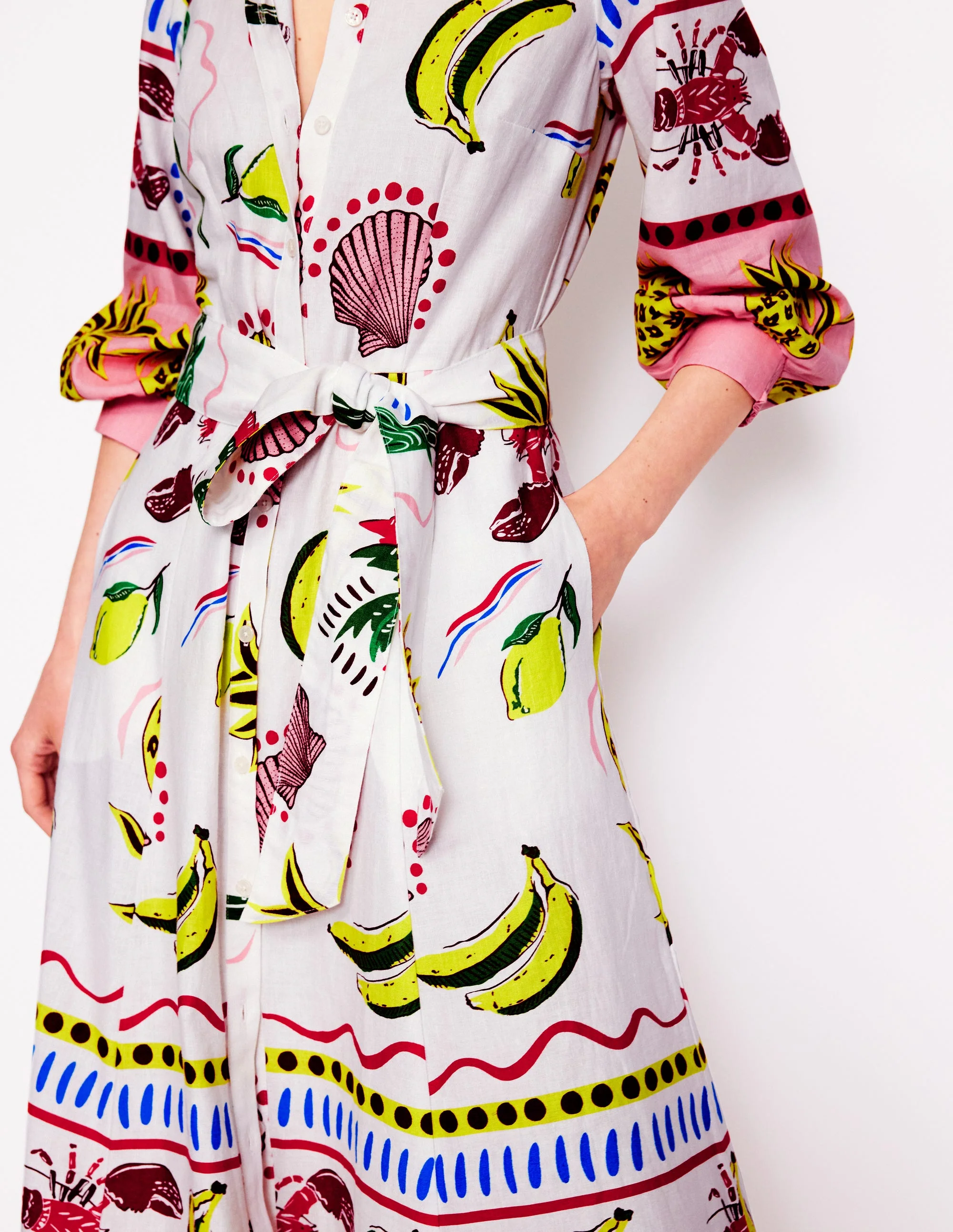 Clara Linen Blend Shirt Dress-Multi, Tropical Bonanza - Image 2