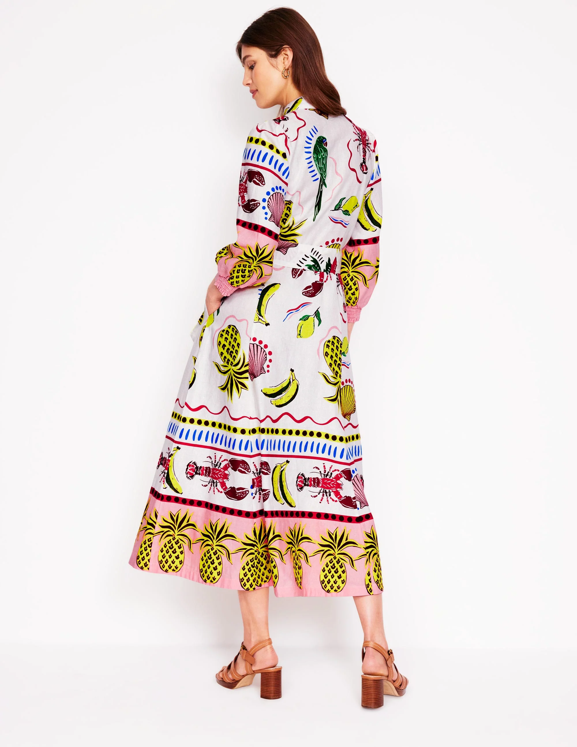 Clara Linen Blend Shirt Dress-Multi, Tropical Bonanza - Image 3