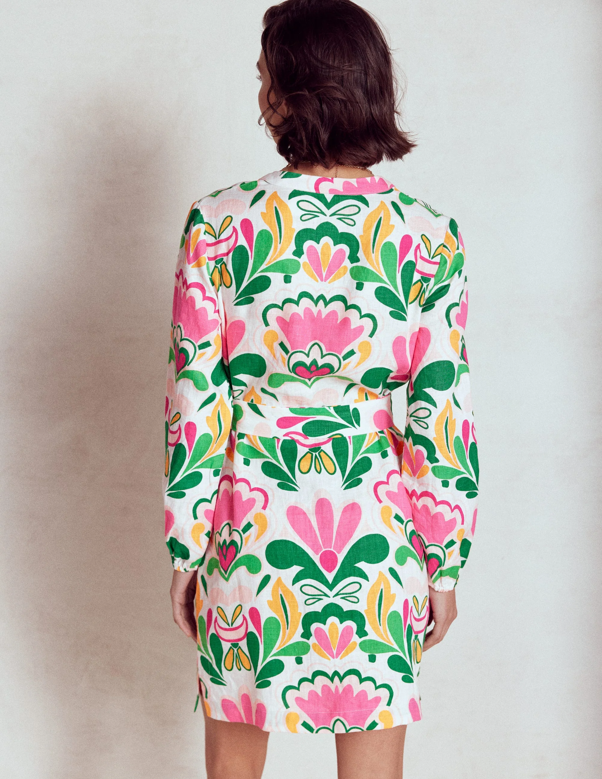 Cleo Linen Tie Waist Dress-Multi, Freesia Stamp - Image 4