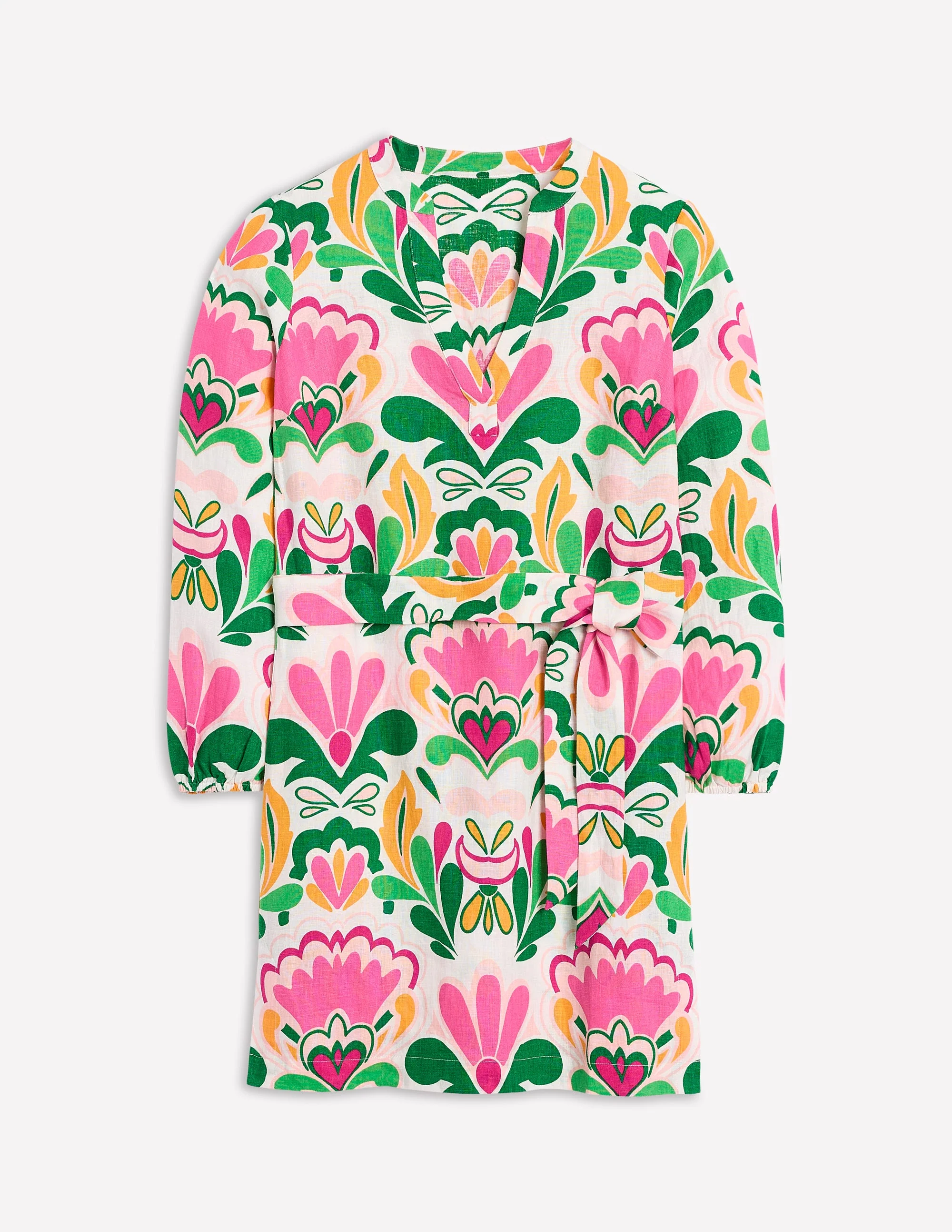 Cleo Linen Tie Waist Dress-Multi, Freesia Stamp - Image 7