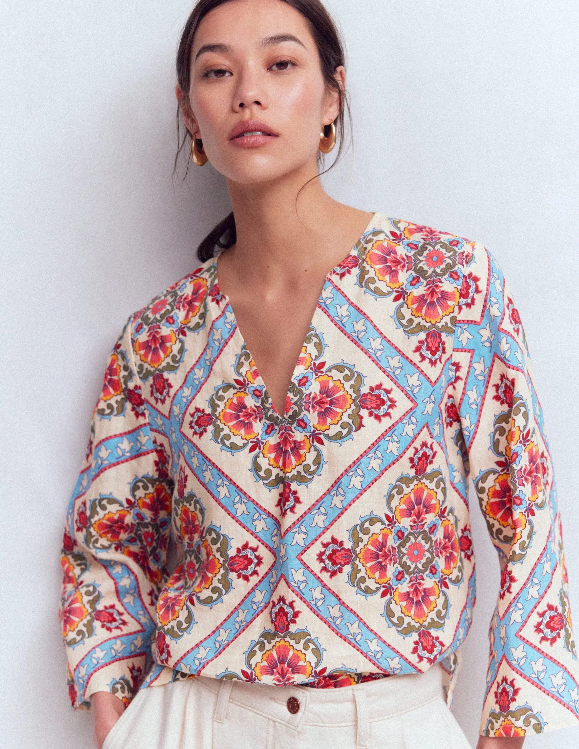 Cleo Linen Top-Floral tile Placement - Image 5