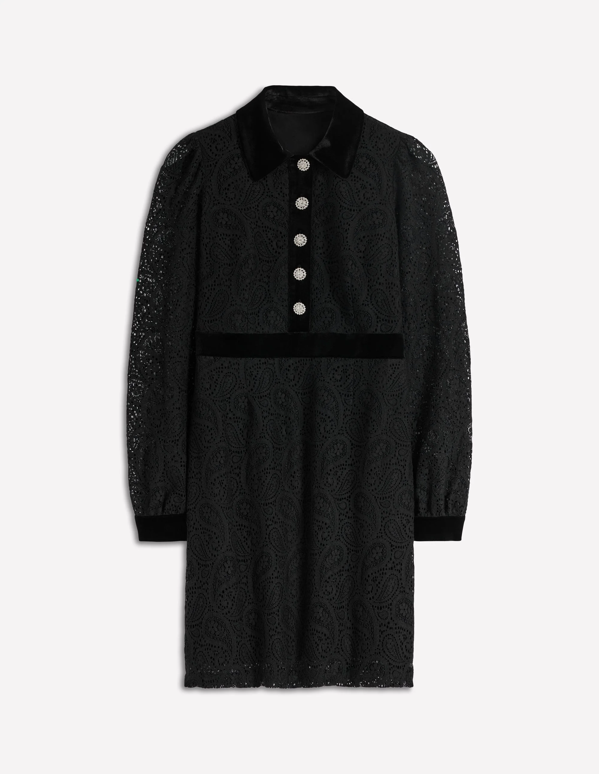 Collar Button Lace Dress-Black - Image 6