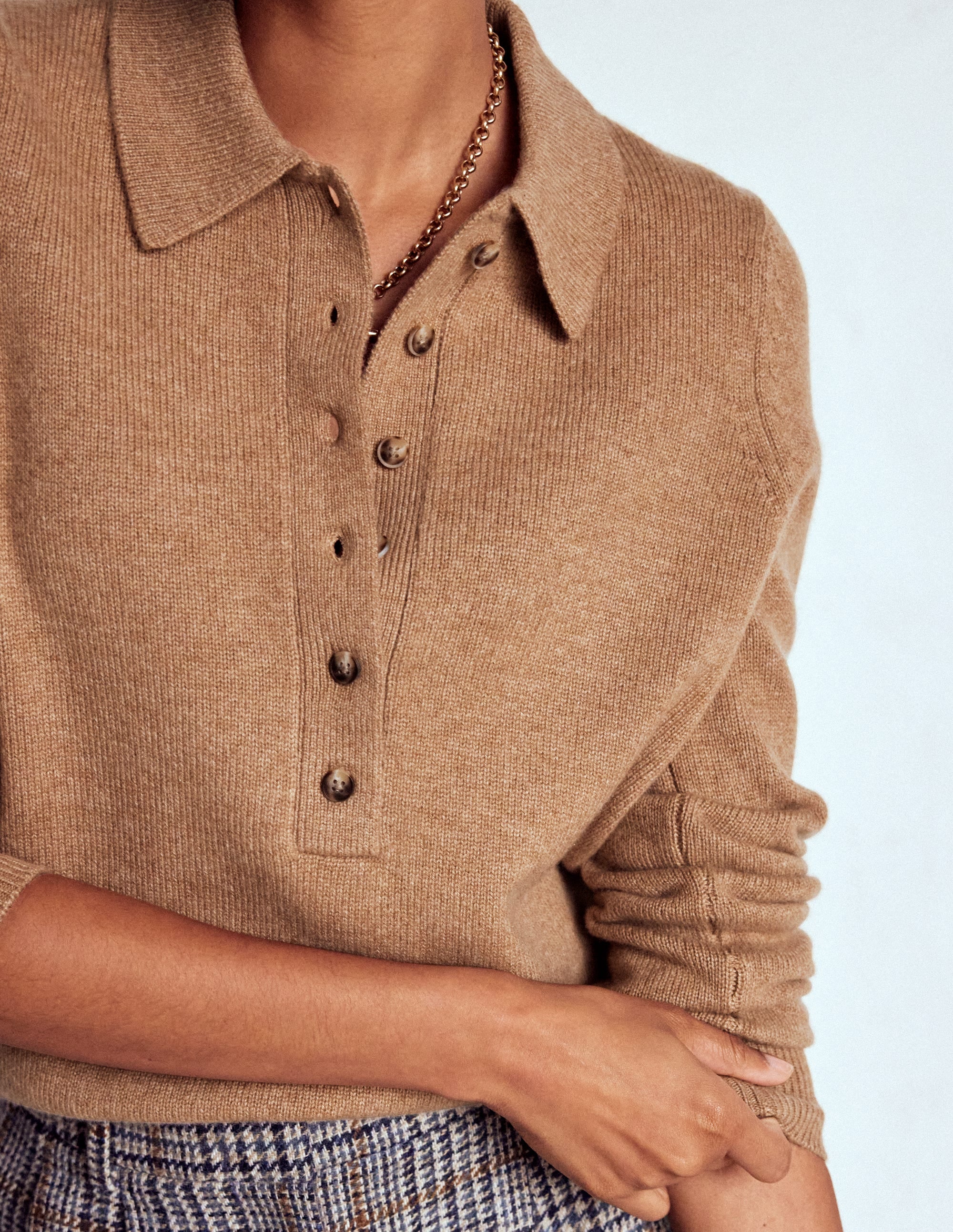 Collared Cashmere Jumper-Camel Melange - Image 2