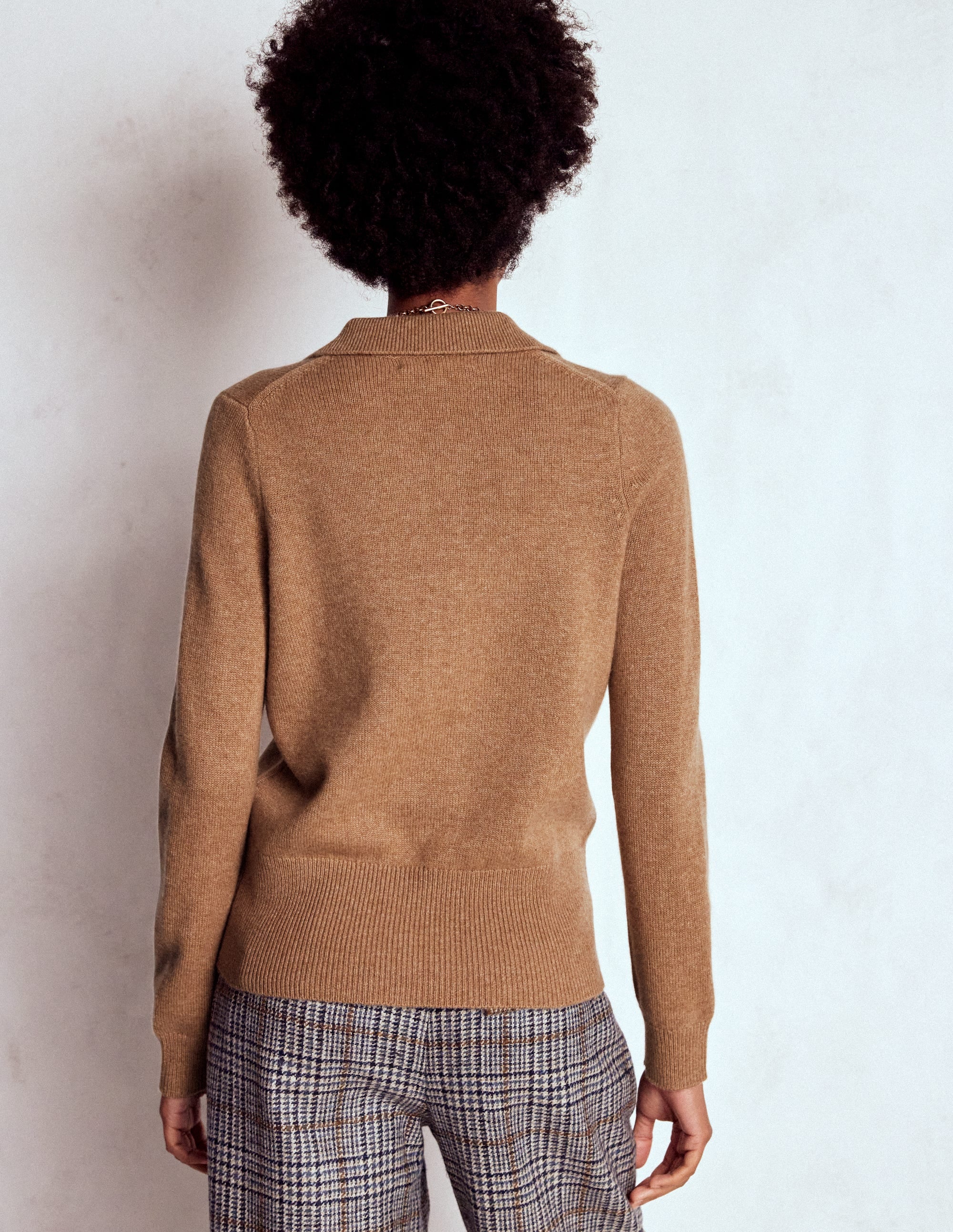 Collared Cashmere Jumper-Camel Melange - Image 3