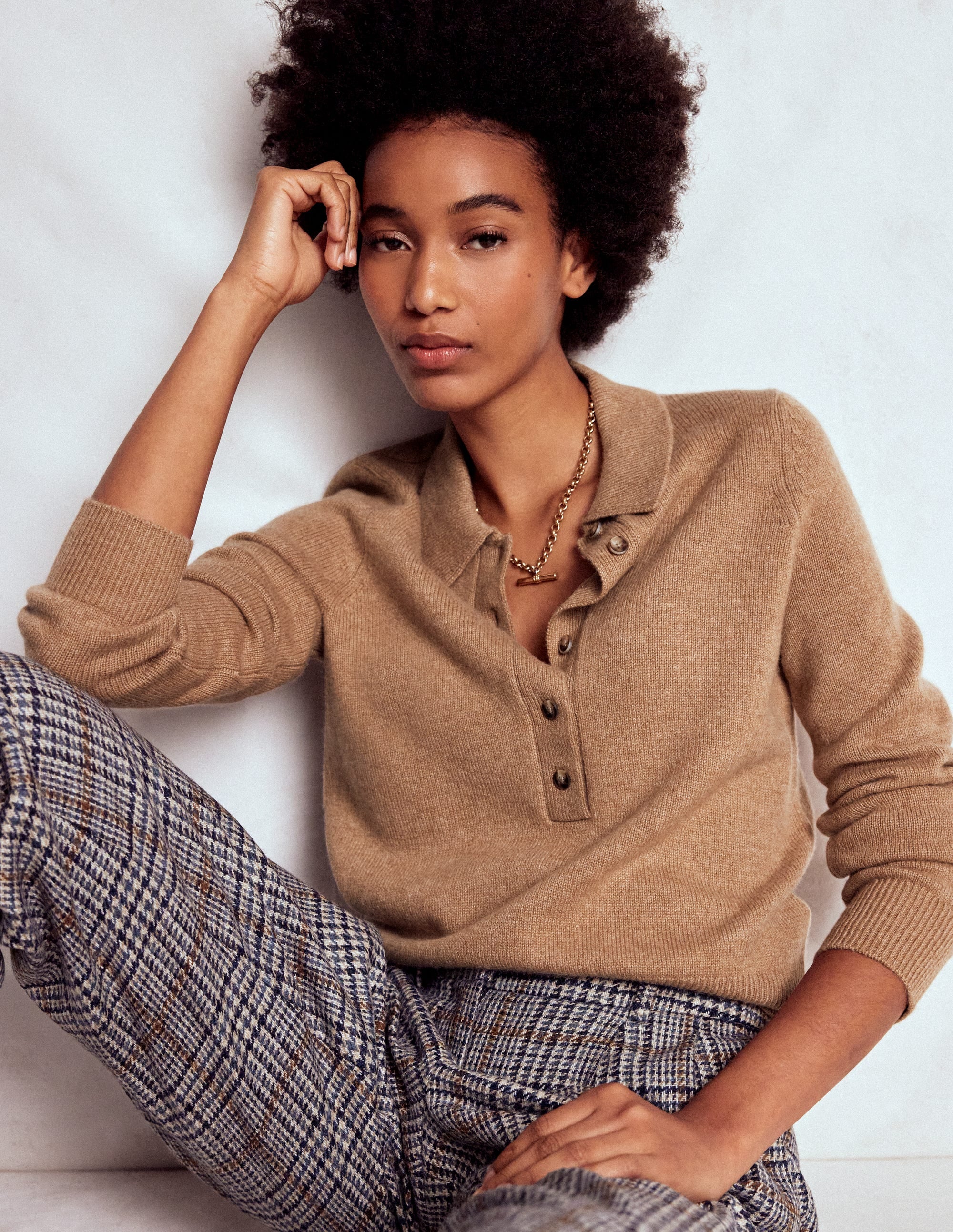 Collared Cashmere Jumper-Camel Melange - Image 4