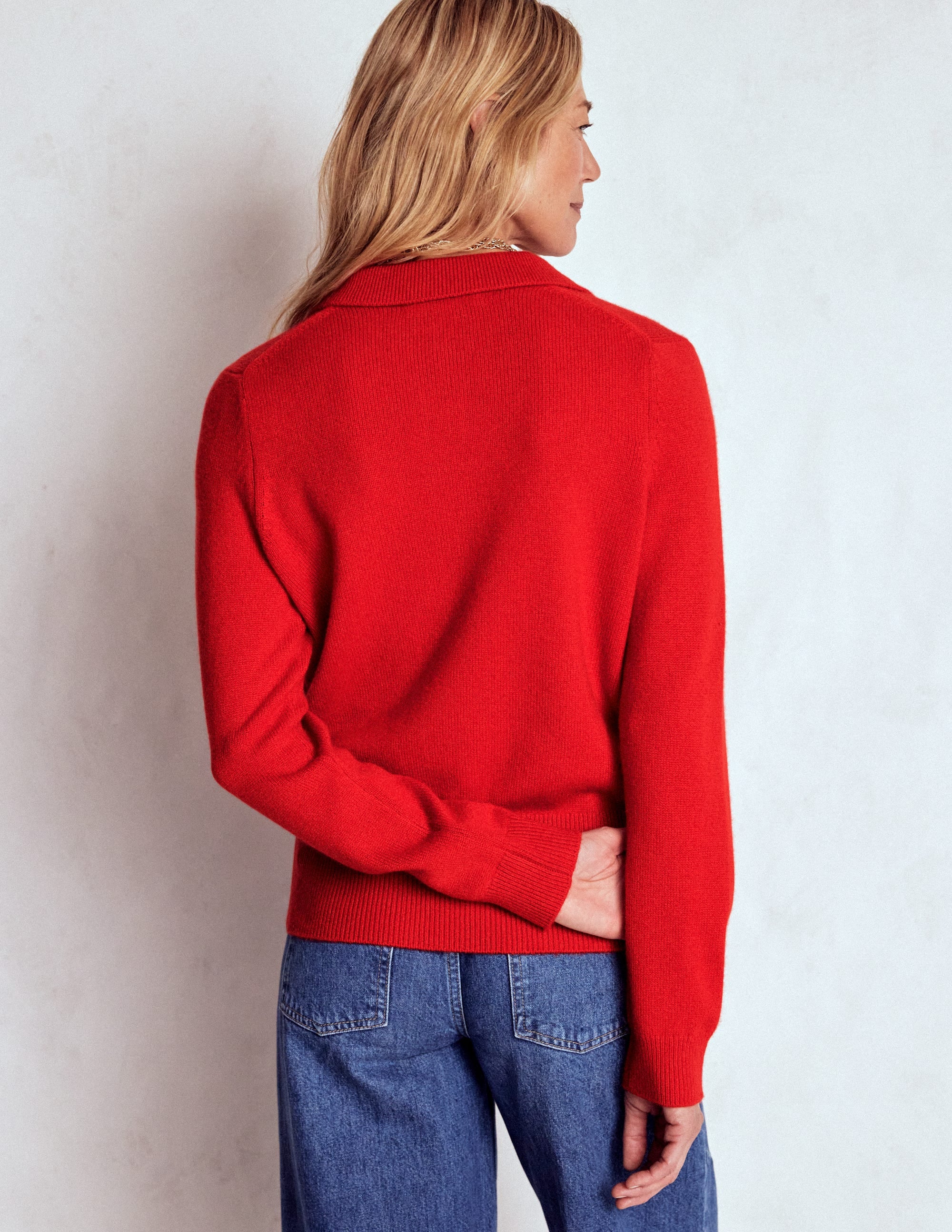 Collared Cashmere Jumper-Poppy Red - Image 3