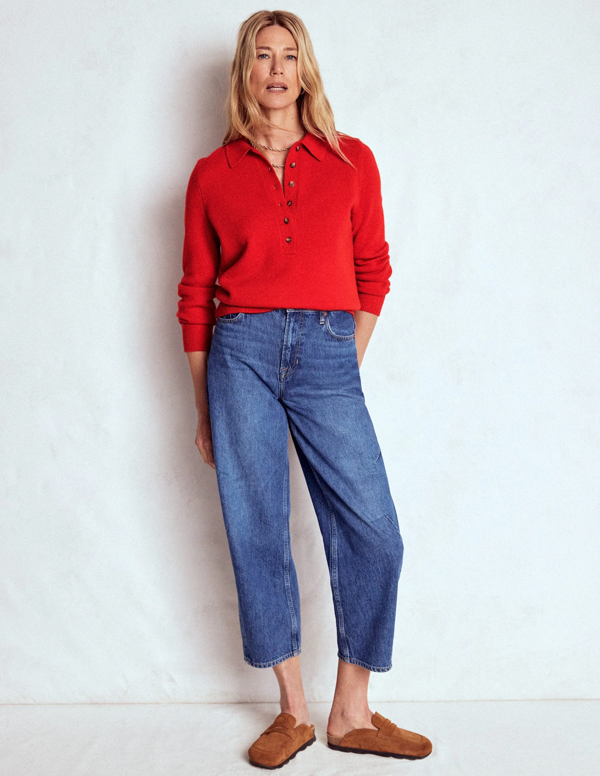 Collared Cashmere Jumper-Poppy Red - Image 4