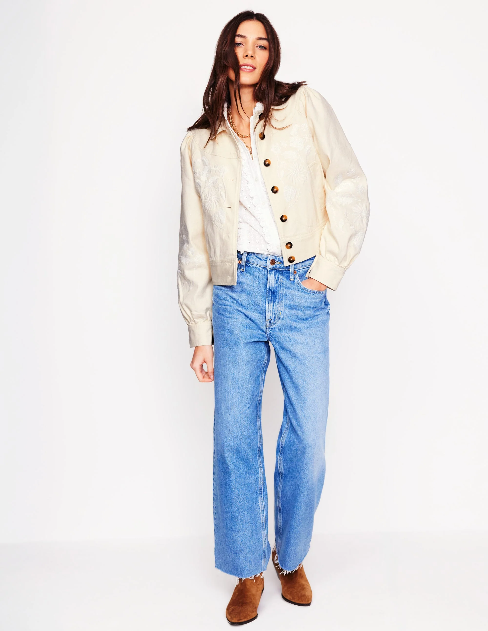 Collared Embroidered Jacket-Ivory, Embroidery - Image 5