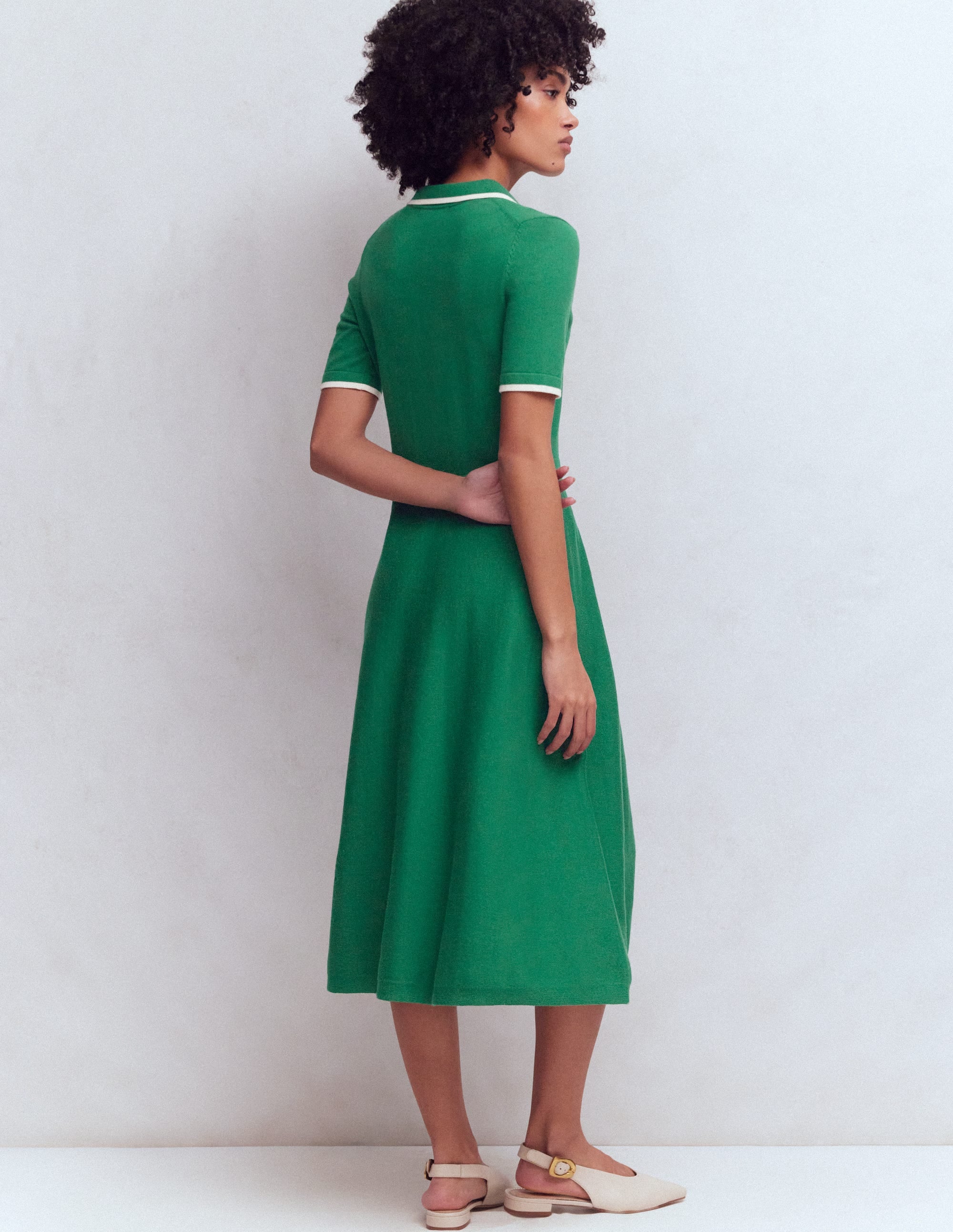 Collared Knitted Midi Dress-Fresh Green - Image 3
