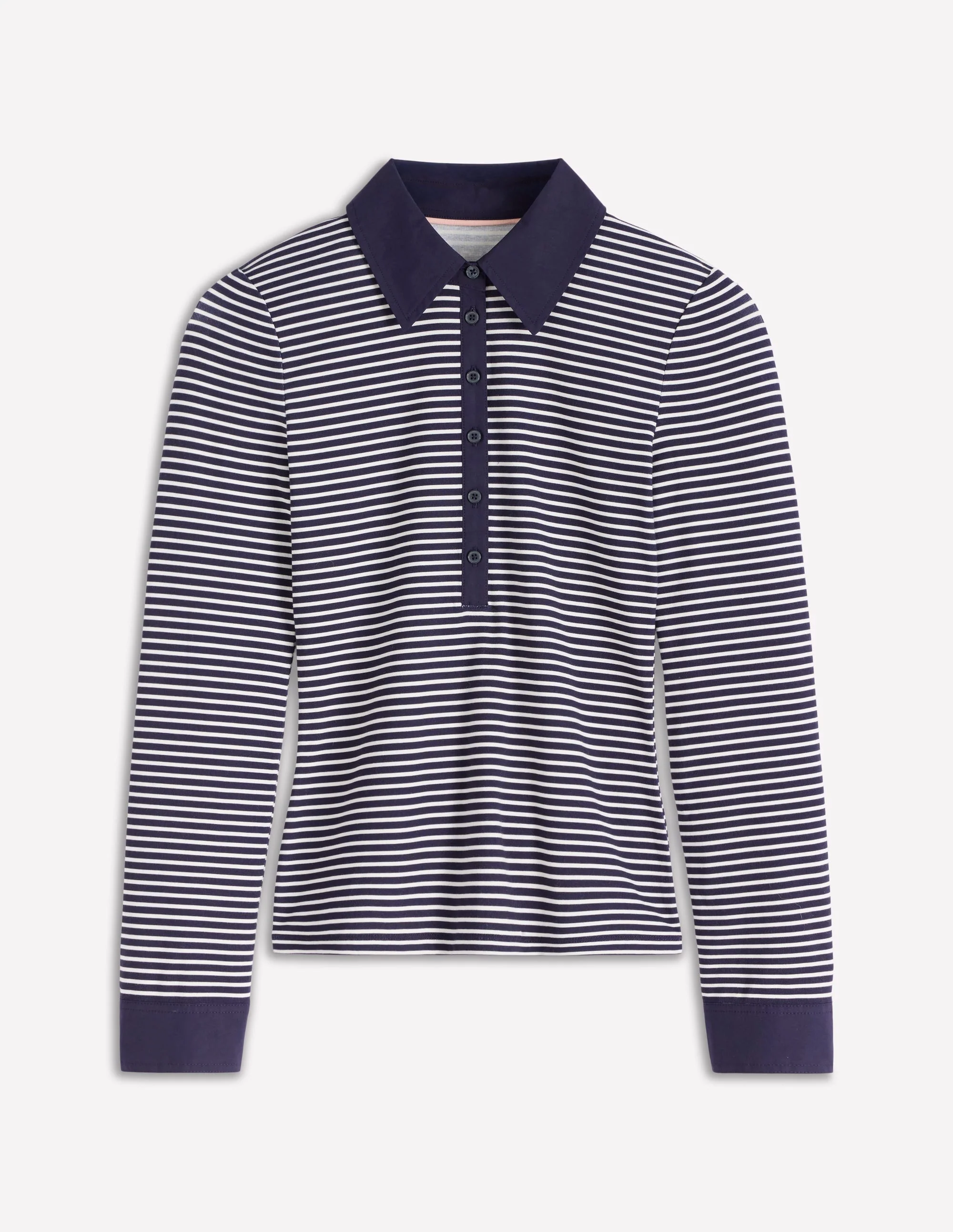 Collared Placket Jersey Shirt-Navy, Ivory Stripe - Image 5