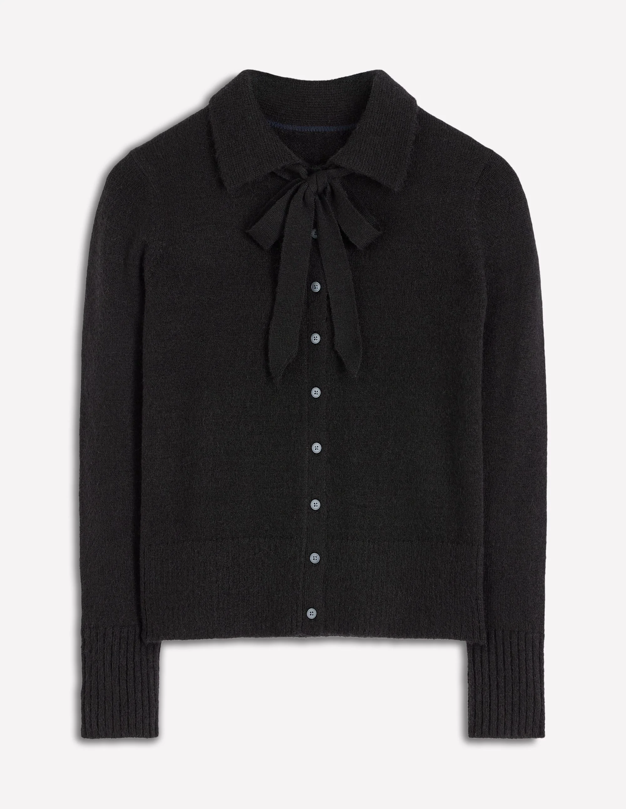 Collared Tie Front Cardigan-Black - Image 6