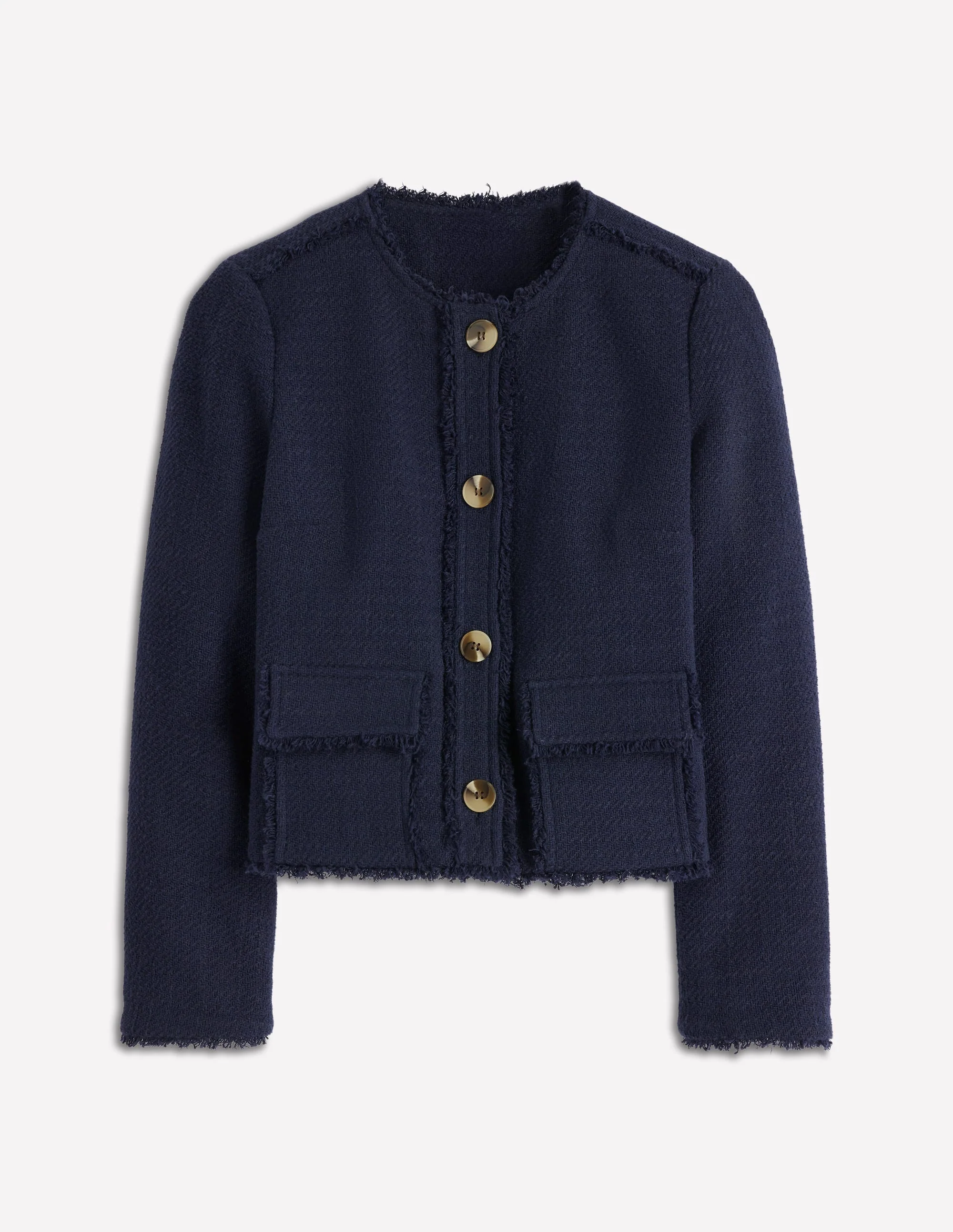 Collarless Textured Jacket-Navy - Image 6