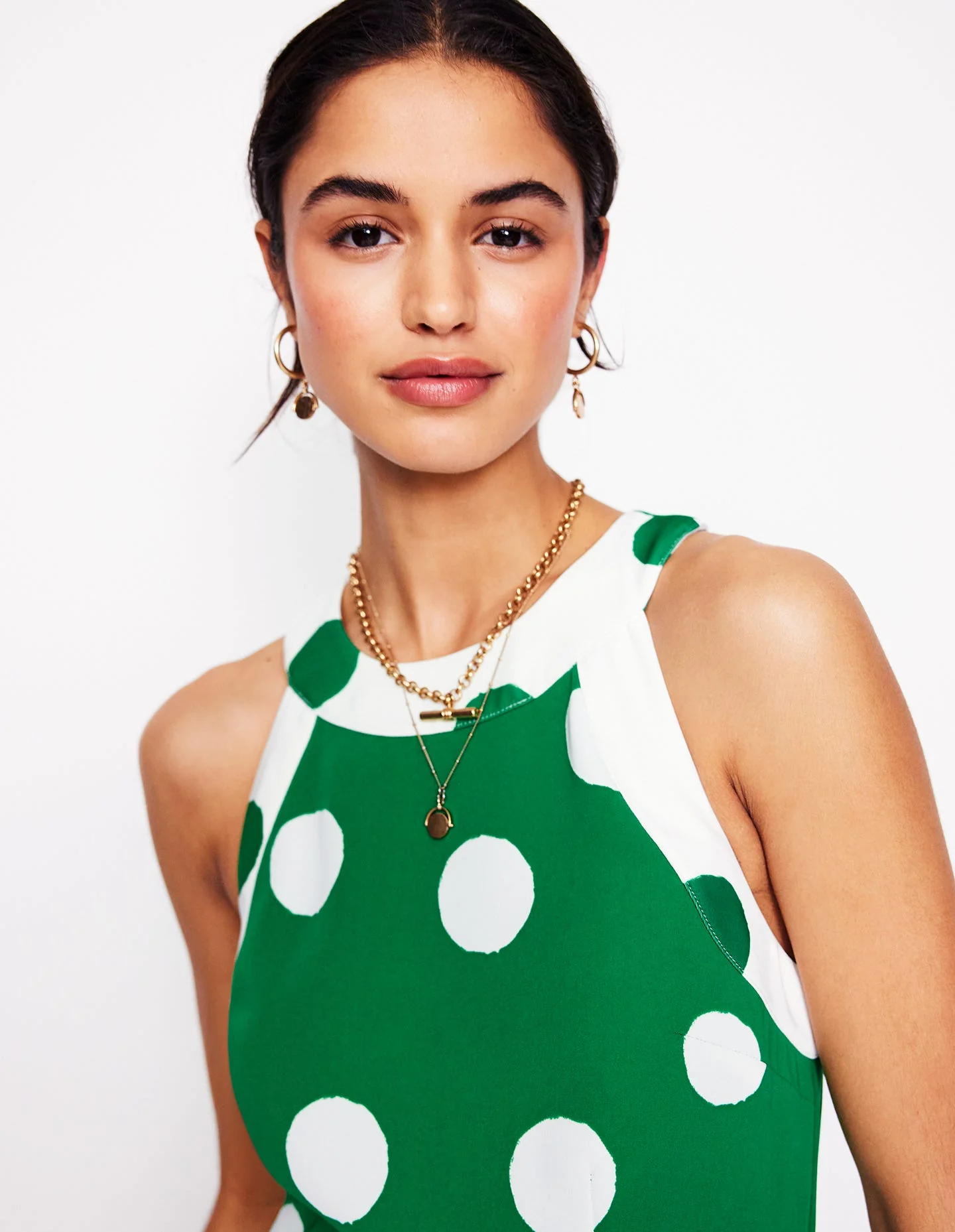 Colourblock Halter Jumpsuit-Rich Emerald, Abstract Dot - Image 3