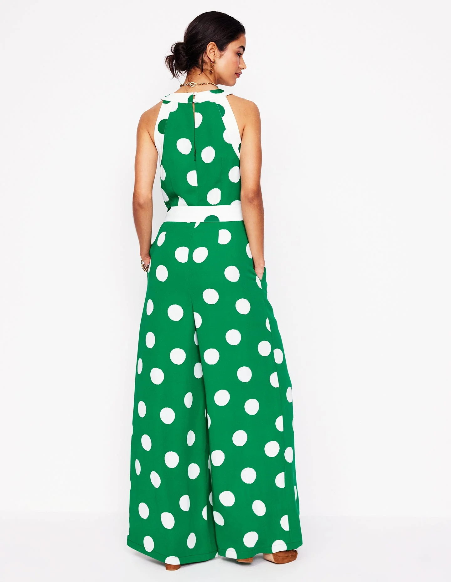 Colourblock Halter Jumpsuit-Rich Emerald, Abstract Dot - Image 4