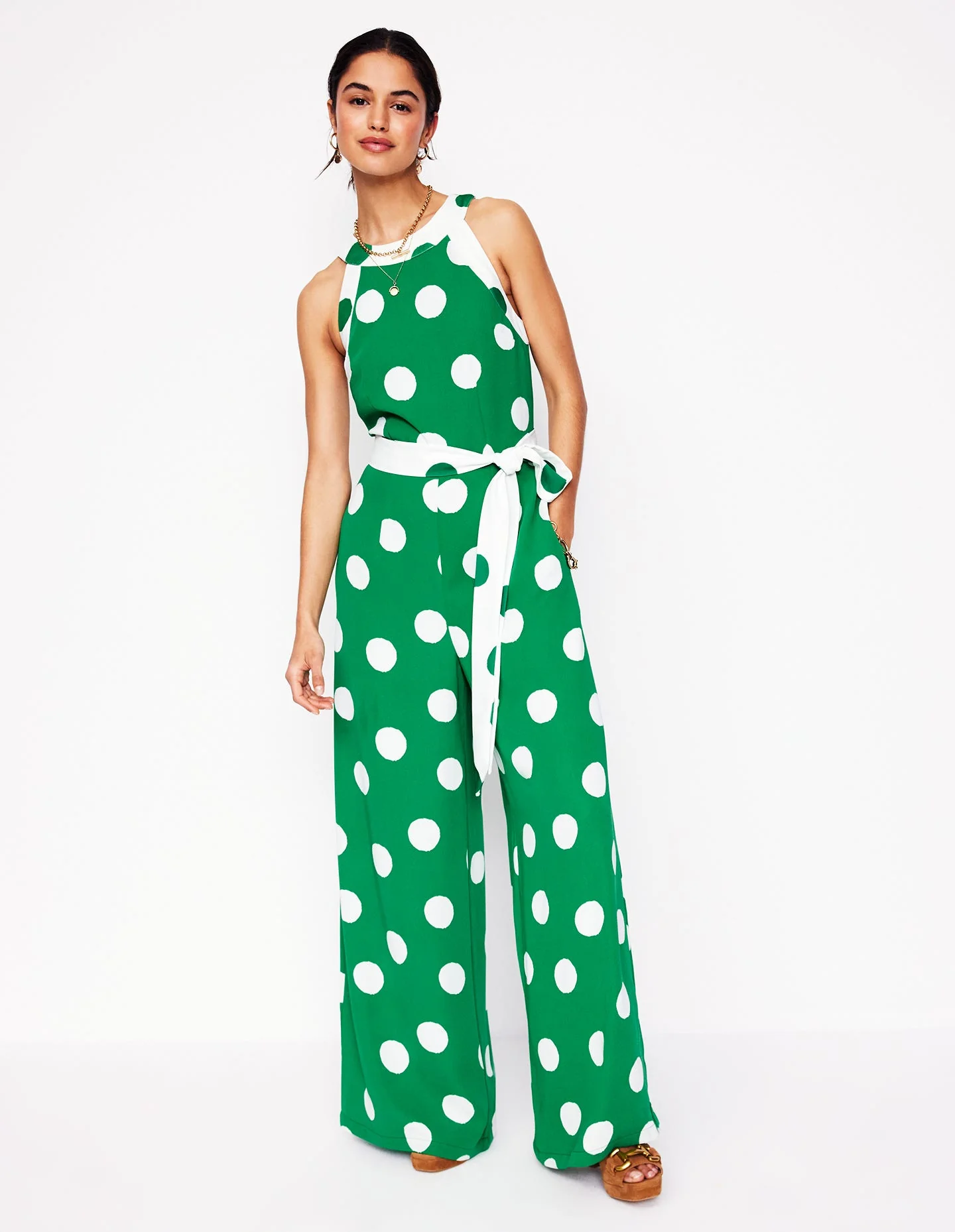Colourblock Halter Jumpsuit-Rich Emerald, Abstract Dot - Image 5