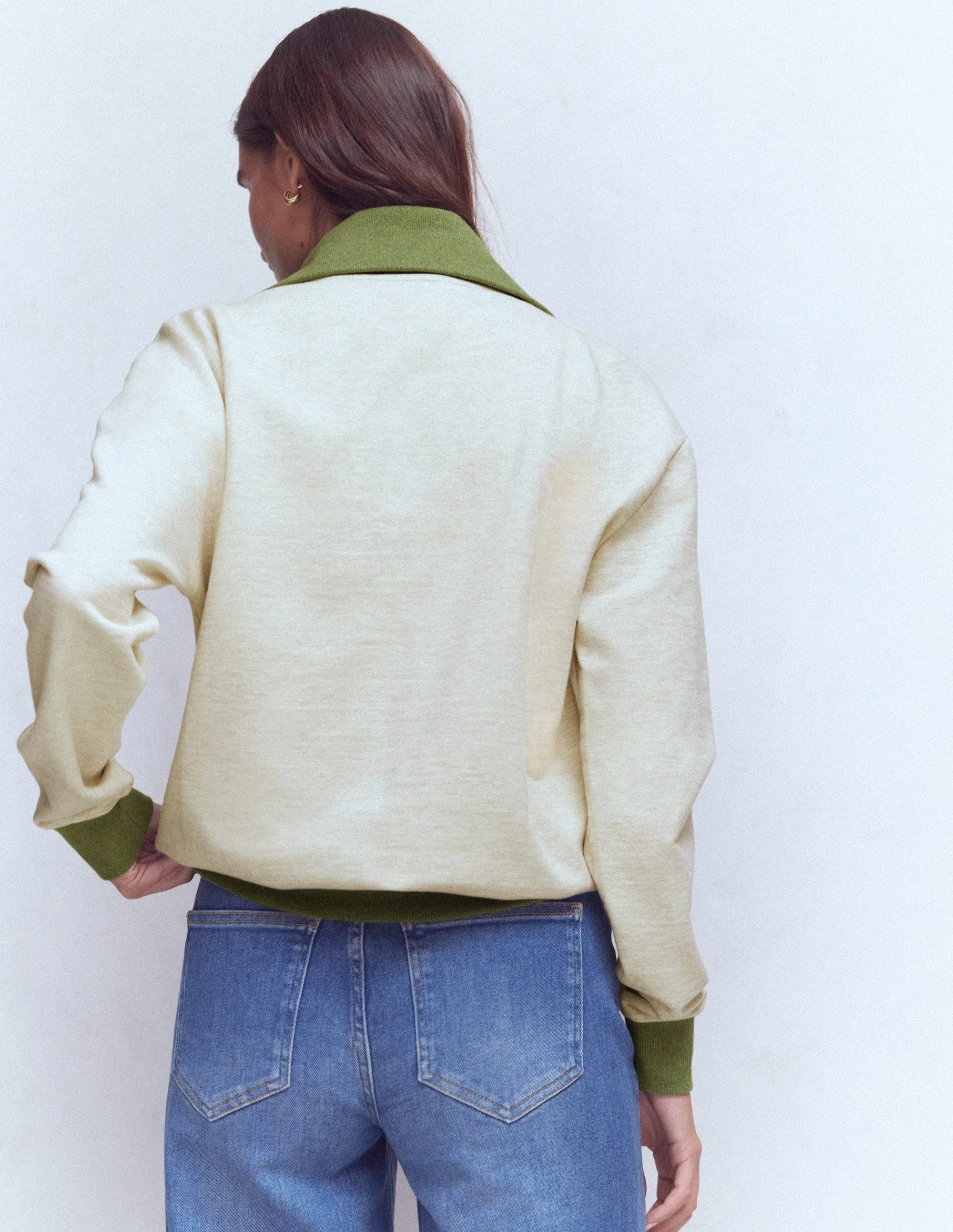 Colourblock Sweatshirt-Khaki and Oatmeal Marl - Image 3