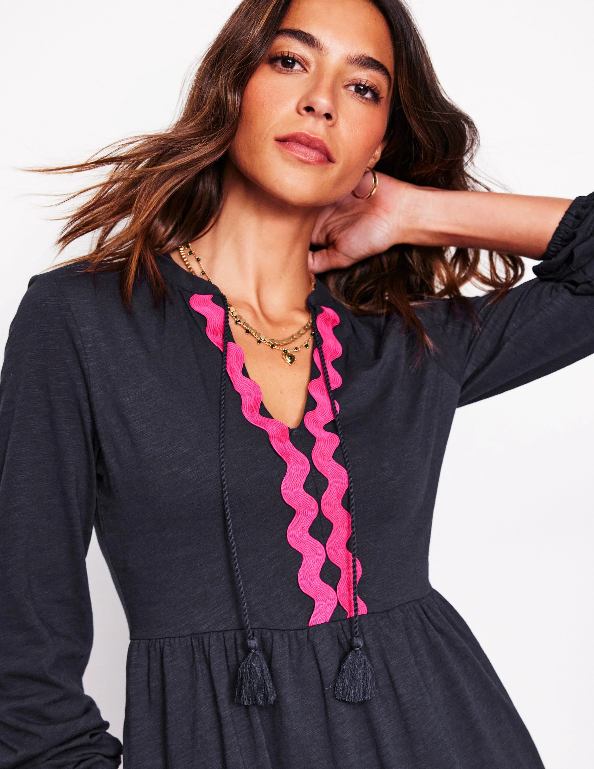 Corinna Ric Rac Jersey Dress-Navy - Image 6