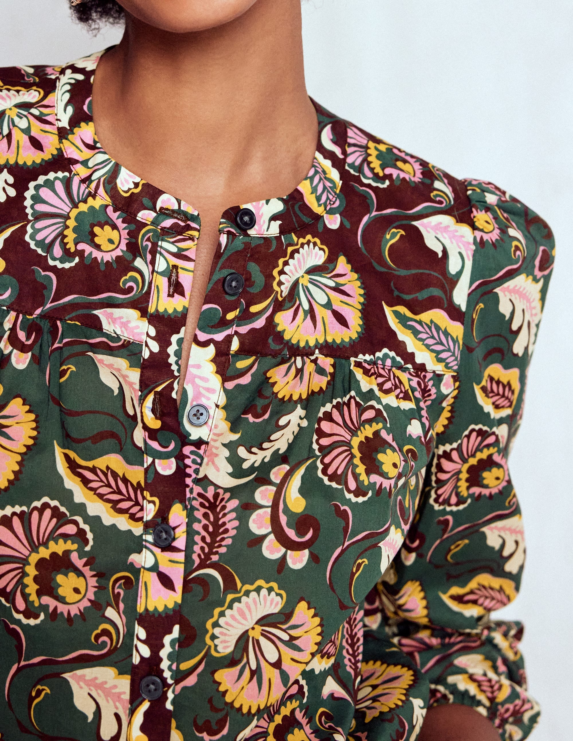 Corrine Cotton Top-Dark Green, Ornate Meadow - Image 2