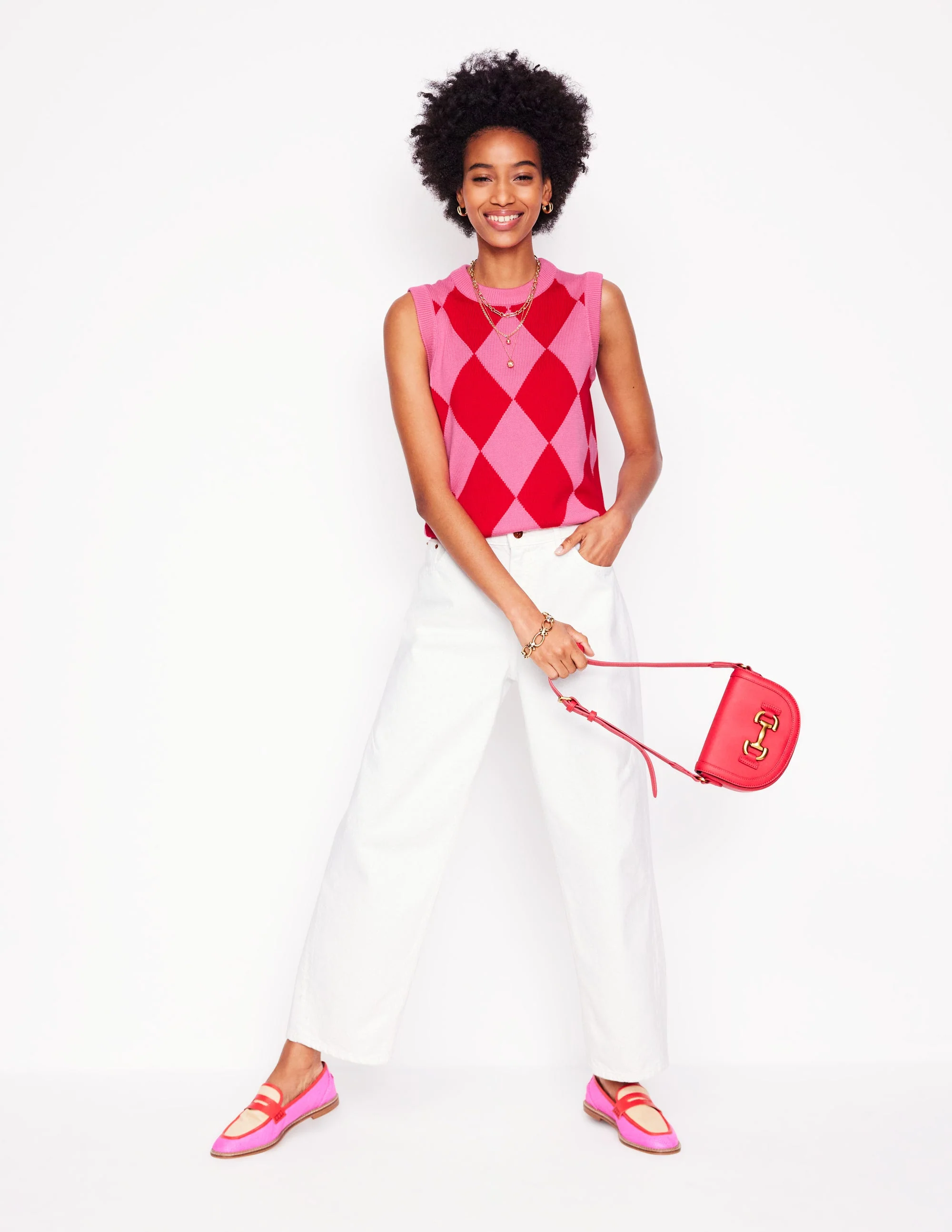 Cotton Argyle Tank-Pink Rose and Poppy Red Argyle
