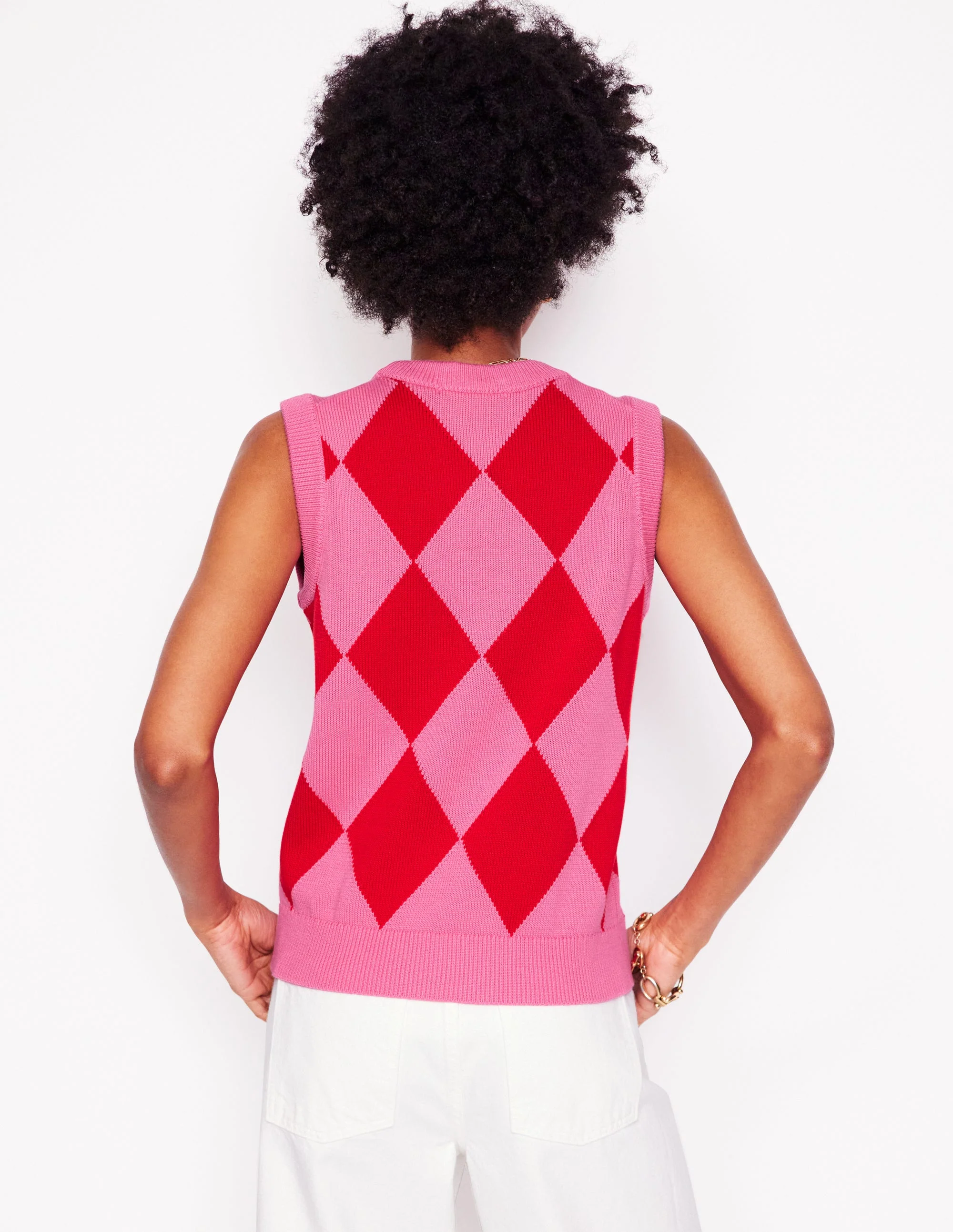 Cotton Argyle Tank-Pink Rose and Poppy Red Argyle - Image 4