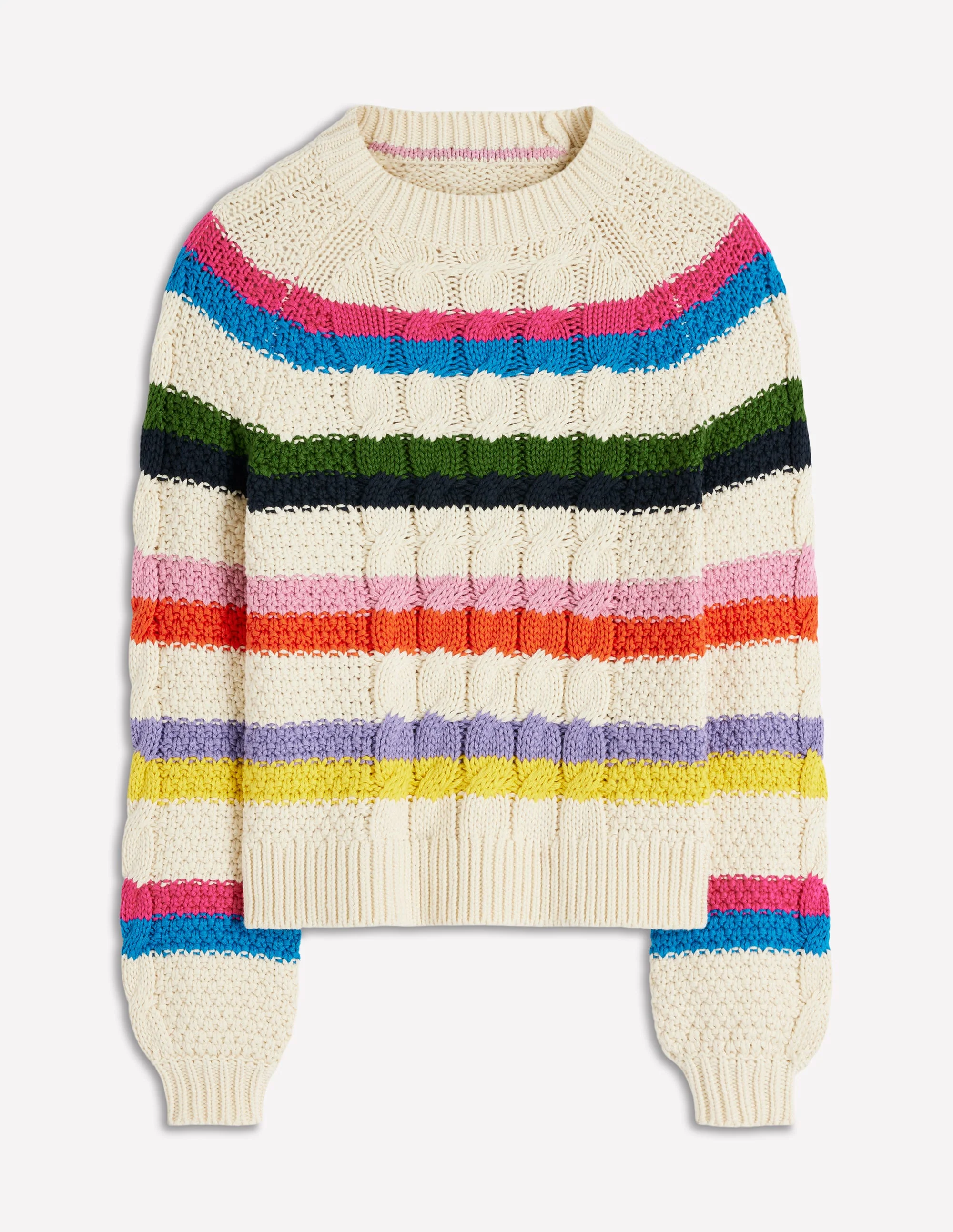 Cotton Cable Jumper-Warm Ivory, Rainbow - Image 6