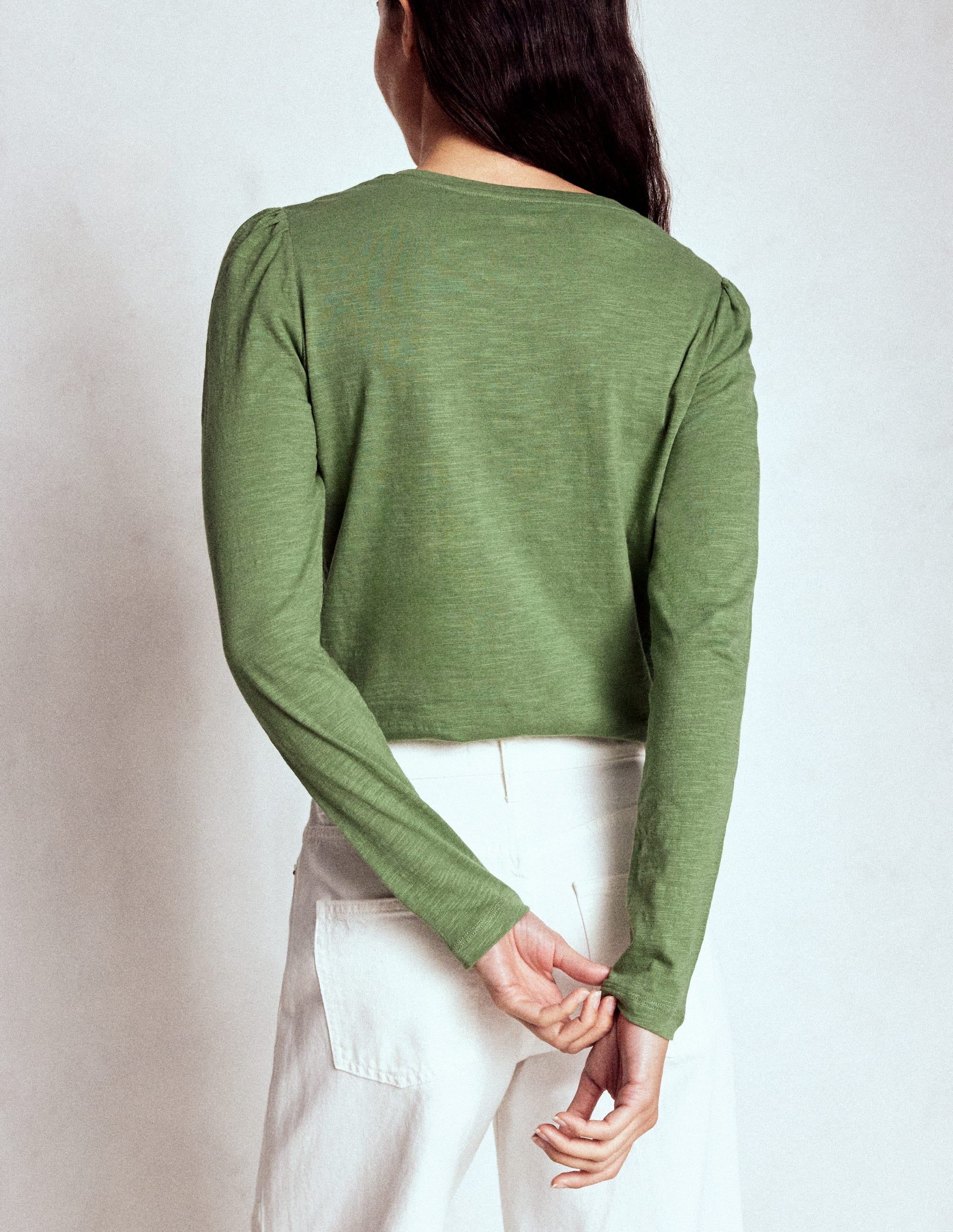Cotton Crew Long Sleeve Top-Safari Green - Image 3