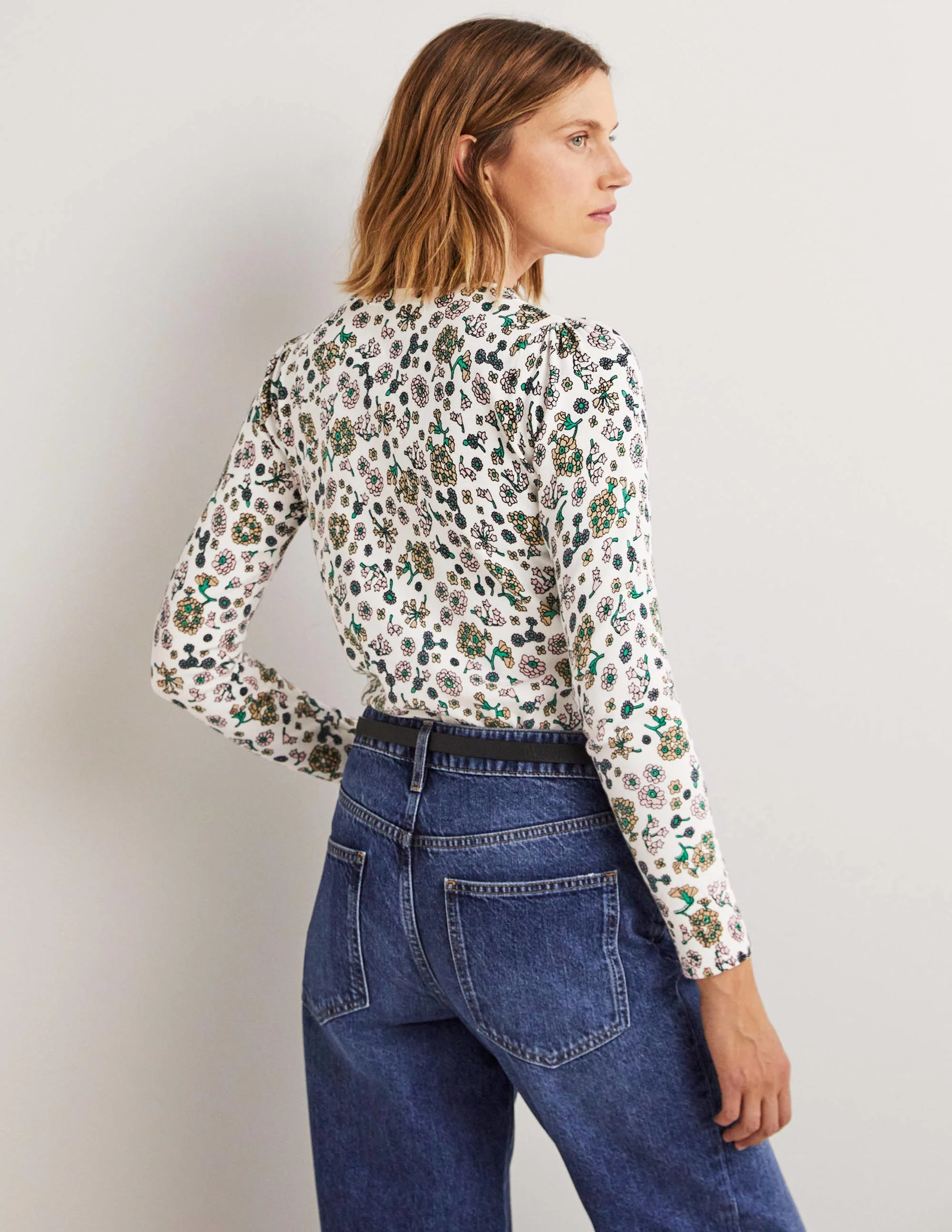 Cotton Crew Neck Jumper-Ivory, Ditsy Charm - Image 2
