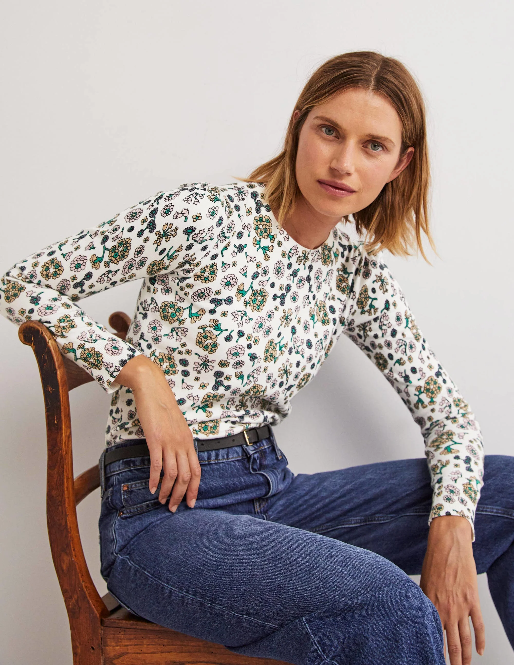 Cotton Crew Neck Jumper-Ivory, Ditsy Charm - Image 3