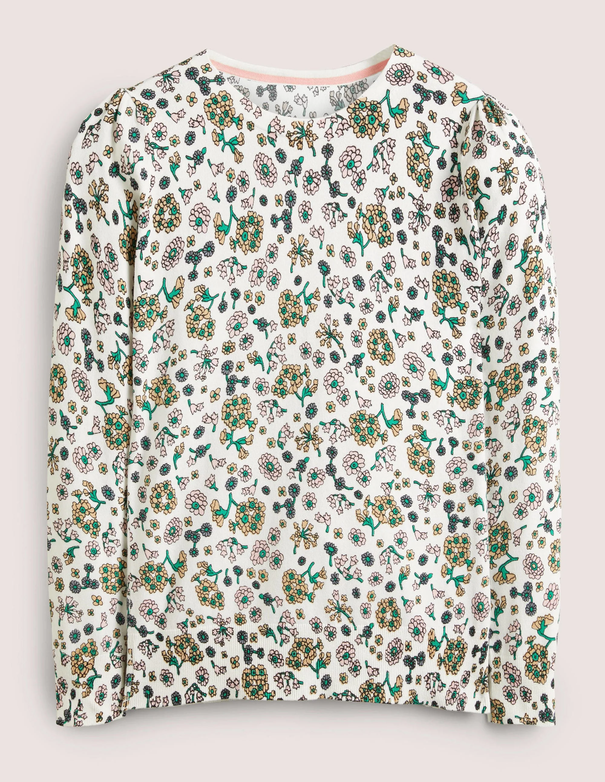 Cotton Crew Neck Jumper-Ivory, Ditsy Charm - Image 5