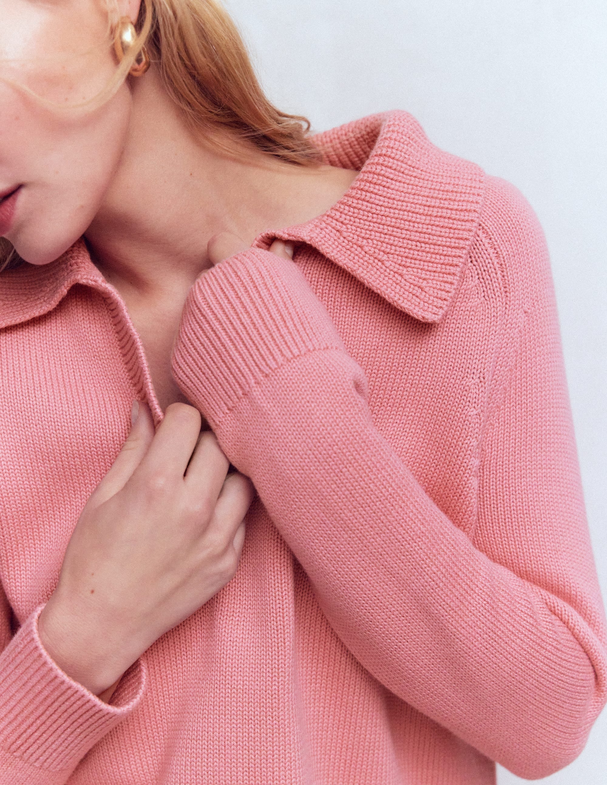 Cotton Henley Jumper-Dusty Rose - Image 2